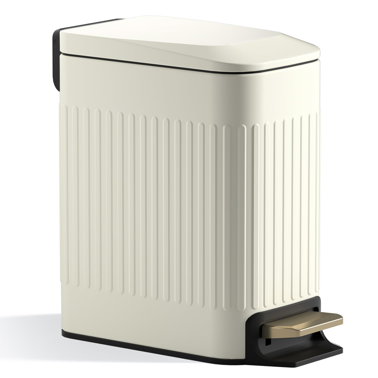 CEROELDA Small Bathroom Trash Can with Lid Soft Close-10L/2.6 Gal Slim Garbage Can-Metal Step Wastebasket-Rectangle Narrow Waste