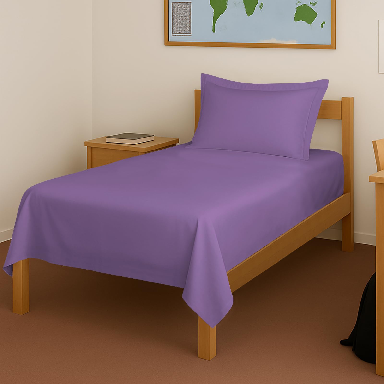 Pizuna 100% Cotton Bedsheet Single Purple, 400 Thread Count Long Staple Combed Cotton Flat Bedsheets 60 X100 Inches With 1 Pillo