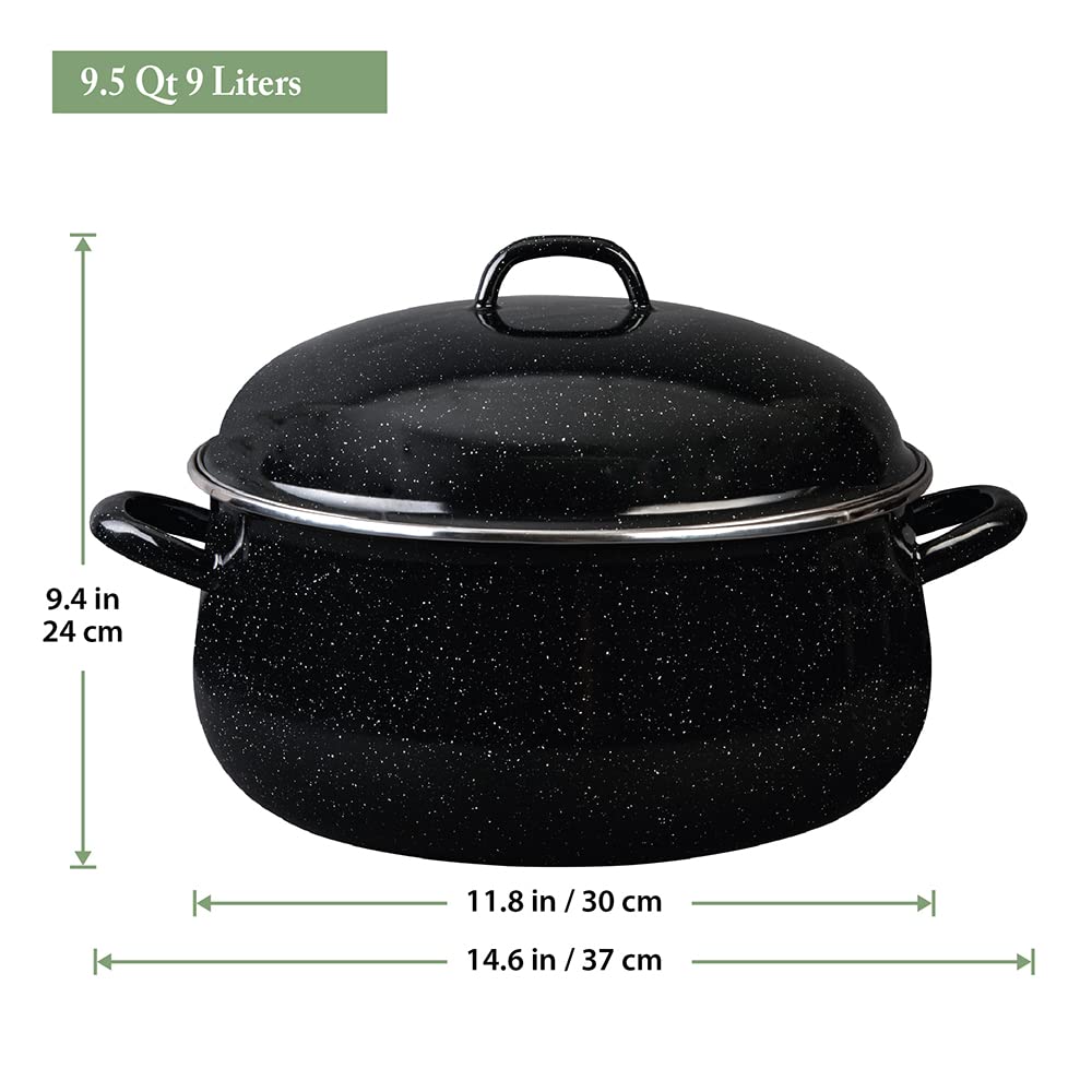 Granite Ware 9.5 Qt Heavy Gauge Dutch Oven With Lid. (Speckled Black) Enamelware. Stainless Steel. Suitable For Cooktops, Oven T
