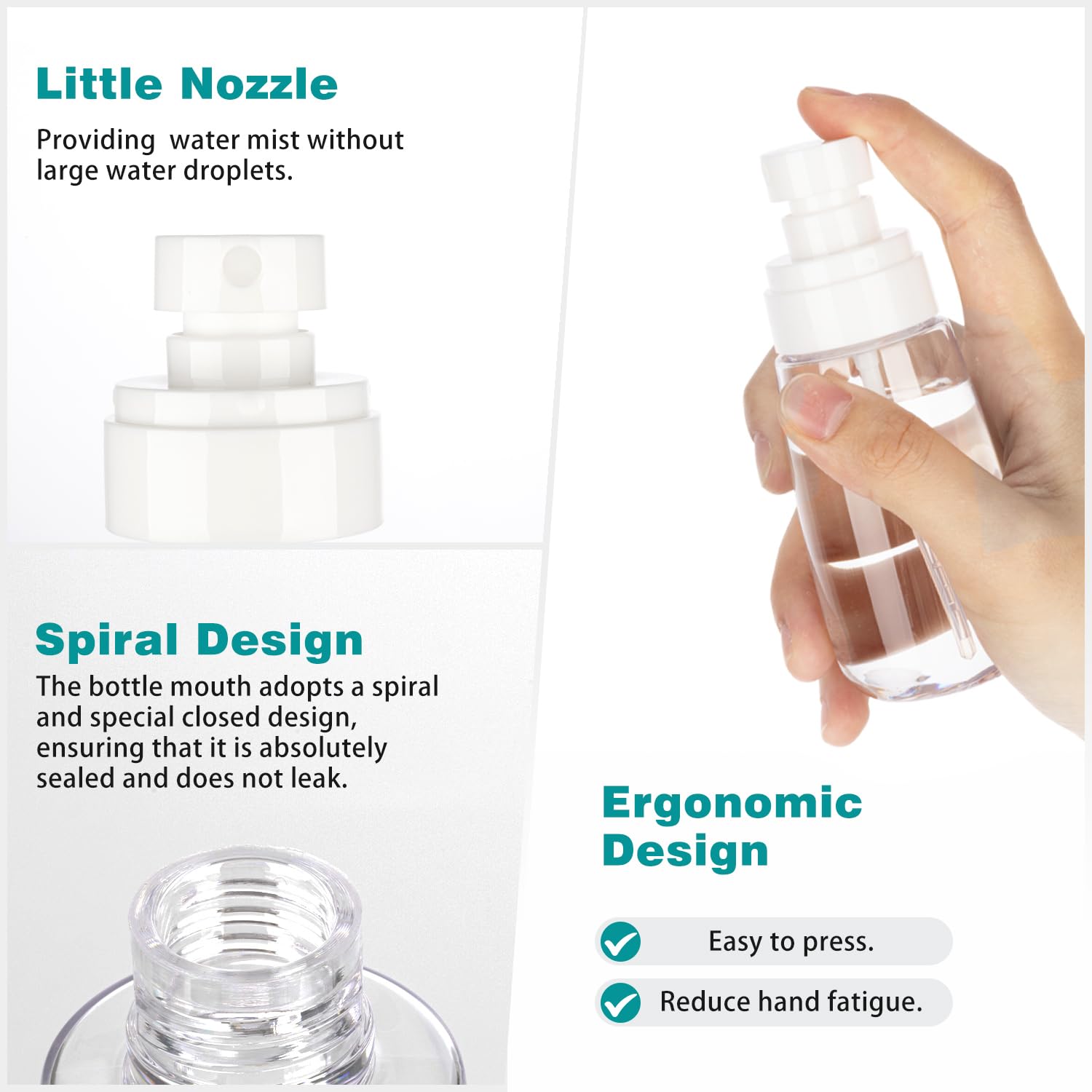 Givitasot 3Pack Small Spray Bottle, 1Oz Mini Spray Bottles, Empty Travel Spray Bottle, Fine Mist Plastic Spray Bottles (Clear+Gr