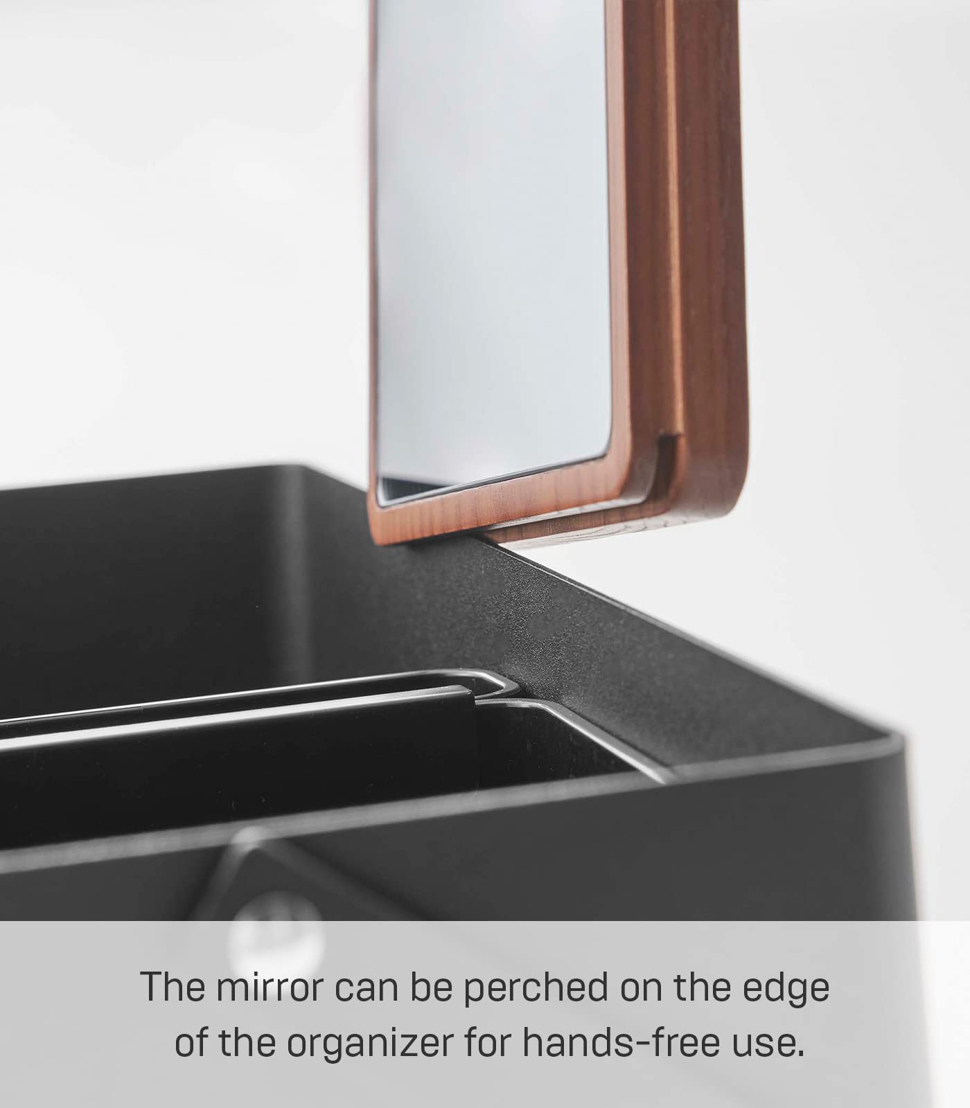 YAMAZAKI Home Tower Large Makeup Organizer Cosmetic Caddy with Handle Vanity Storage Drawer with Lid - Steel + Wood -  Black