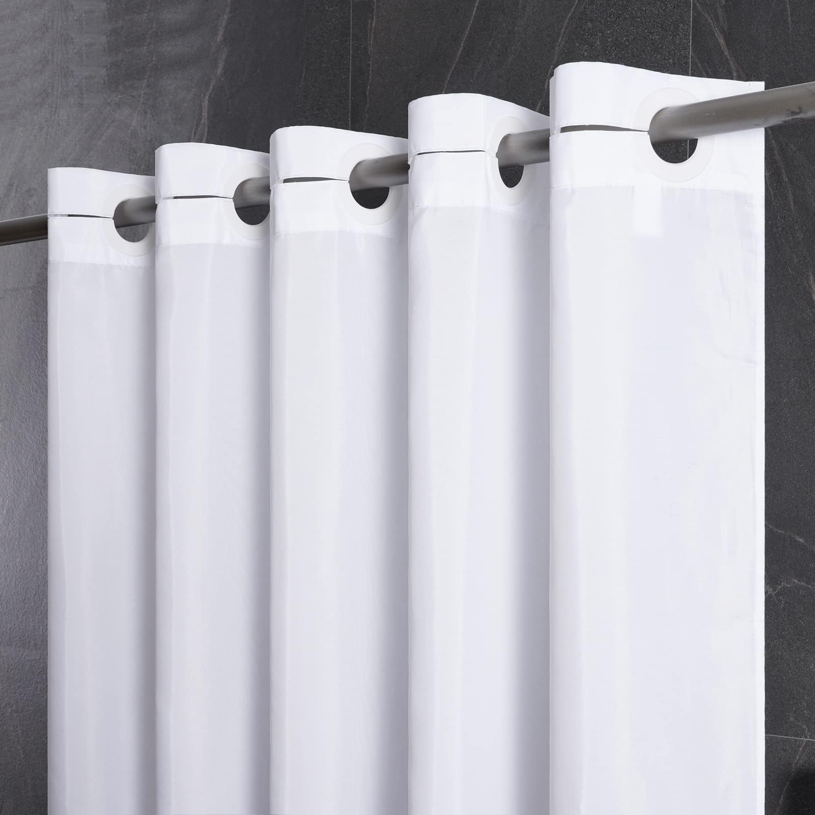 Furlinic 72X75 Waterproof No Hook Needed White Shower Curtain,Soft Polyester Fabric Bathroom Curtain With 10 Rustproof Split Gro