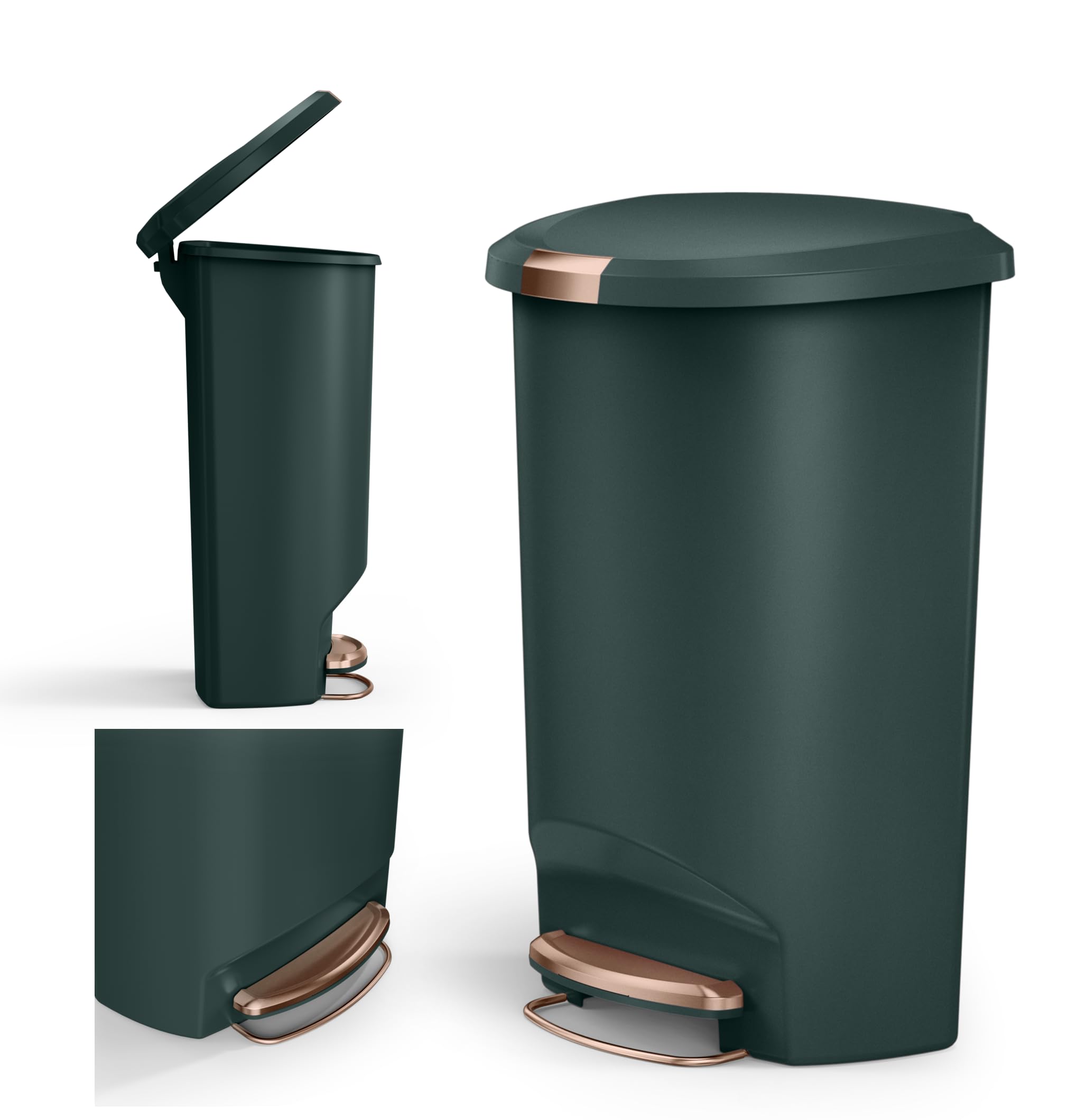 simplehuman 50 Liter / 13 Gallon Hybrid Semi-Round Kitchen Step Trash Can with Secure Slide Lock, Hunter Plastic