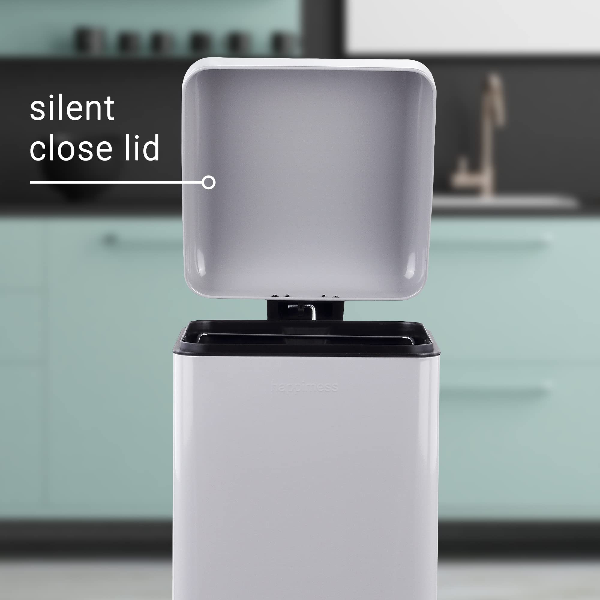 happimess HPM1007C Betty Retro 8-Gallon Step-Open Trash Can with Soft-Close Lid  Fingerprint Resistant  Modern  Minimalistic for Home  Kitchen  Laundry Room  Office  Bedroom  Bathroom  Gray