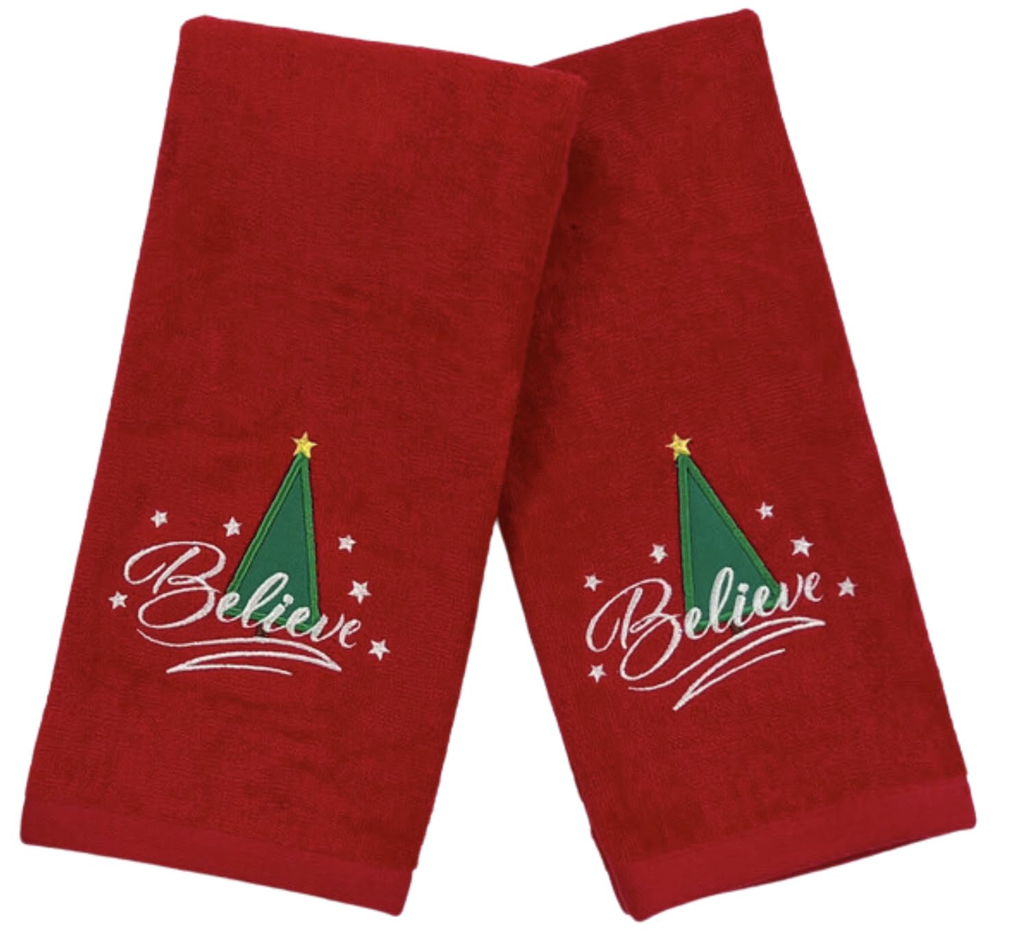 Serafina Home Decorative Christmas Theme Red Towel Set: Luxury Bathroom Hand Towels, Embroidered Believe (25'' X 16'' Inch)