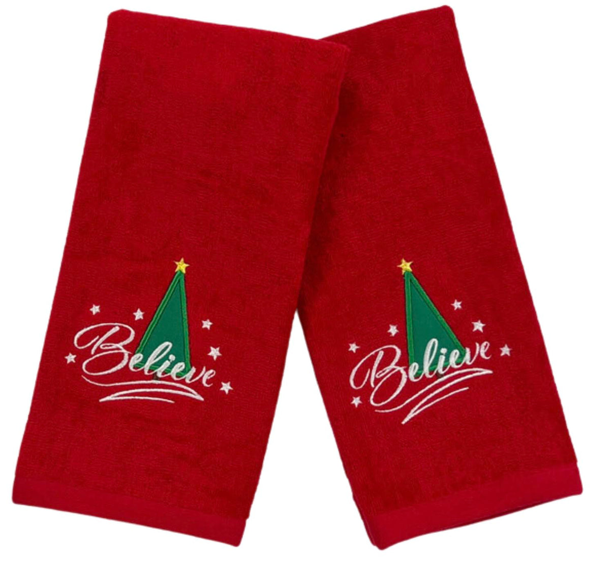 Serafina Home Decorative Christmas Theme Red Towel Set: Luxury Bathroom Hand Towels, Embroidered Believe (25'' X 16'' Inch)