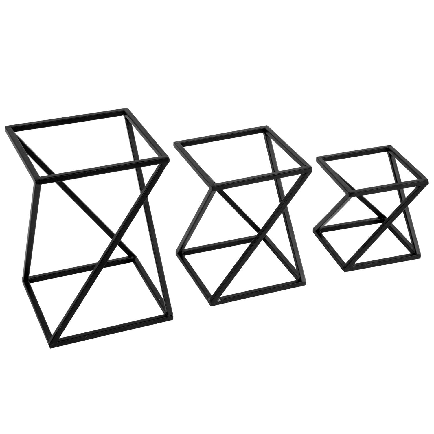 Mygift Twisting Geometric Matte Black Metal Pizza Riser Racks/Food Display Stands, Set Of 3