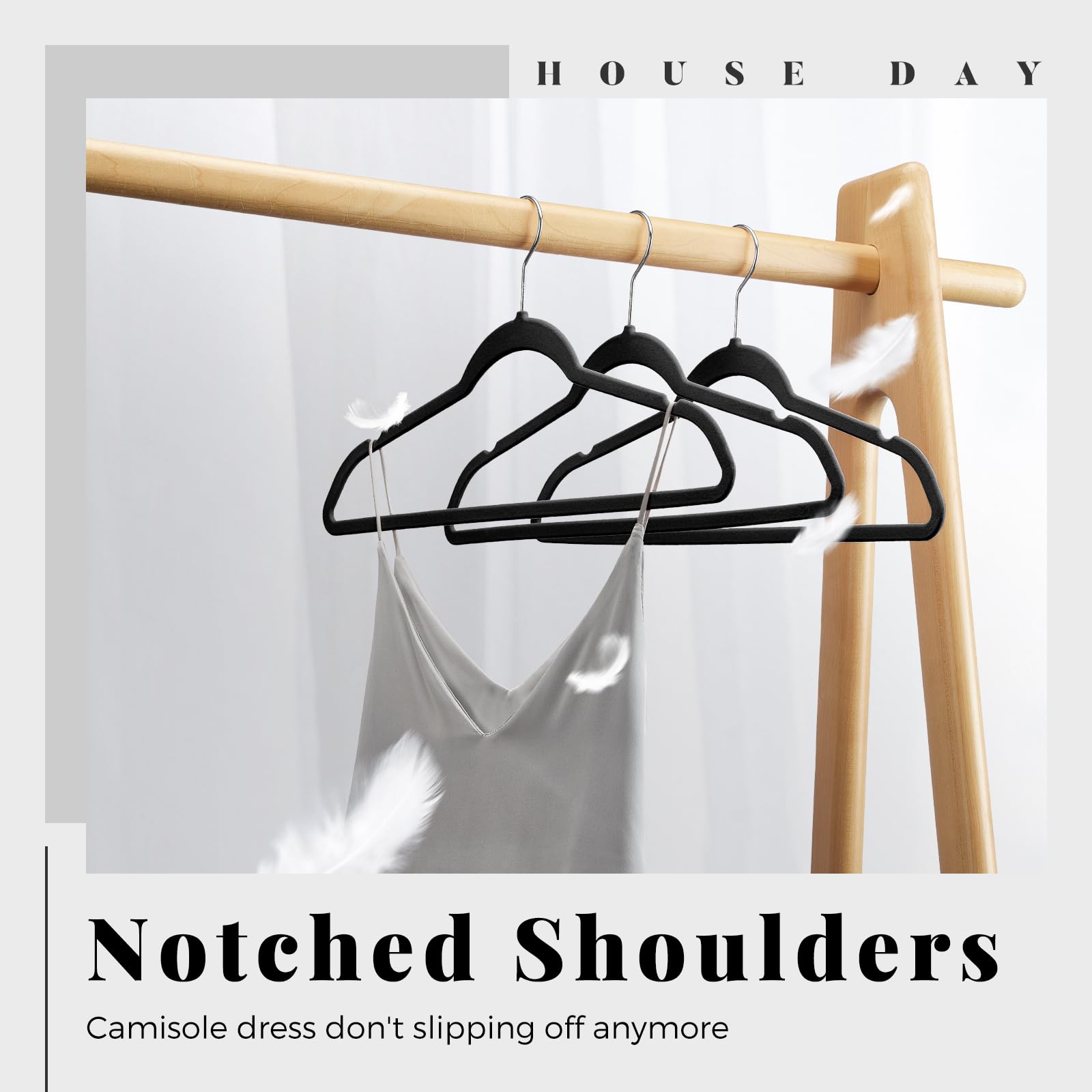 House Day Black Velvet Hangers 30 Pack, Non Slip Felt Hangers, Space Saving Clothes Hangers, Heavy Duty Coat Hangers For Coats,
