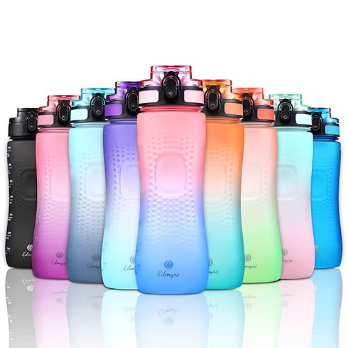 25oz Sports Water Bottle  Newest Leak-Proof Design  Push-to-Auto Lid  Suitable for Gym  Sports  Outdoor  School  Kids  BPA Free  Scale Mark Reminder to Replenish Hydration  Gradient Color Pink/blue