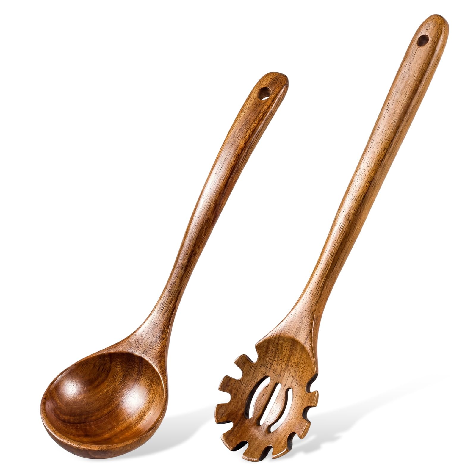 2Piece Soup Ladle Pasta Spoon Set, Wooden Ladles for Cooking