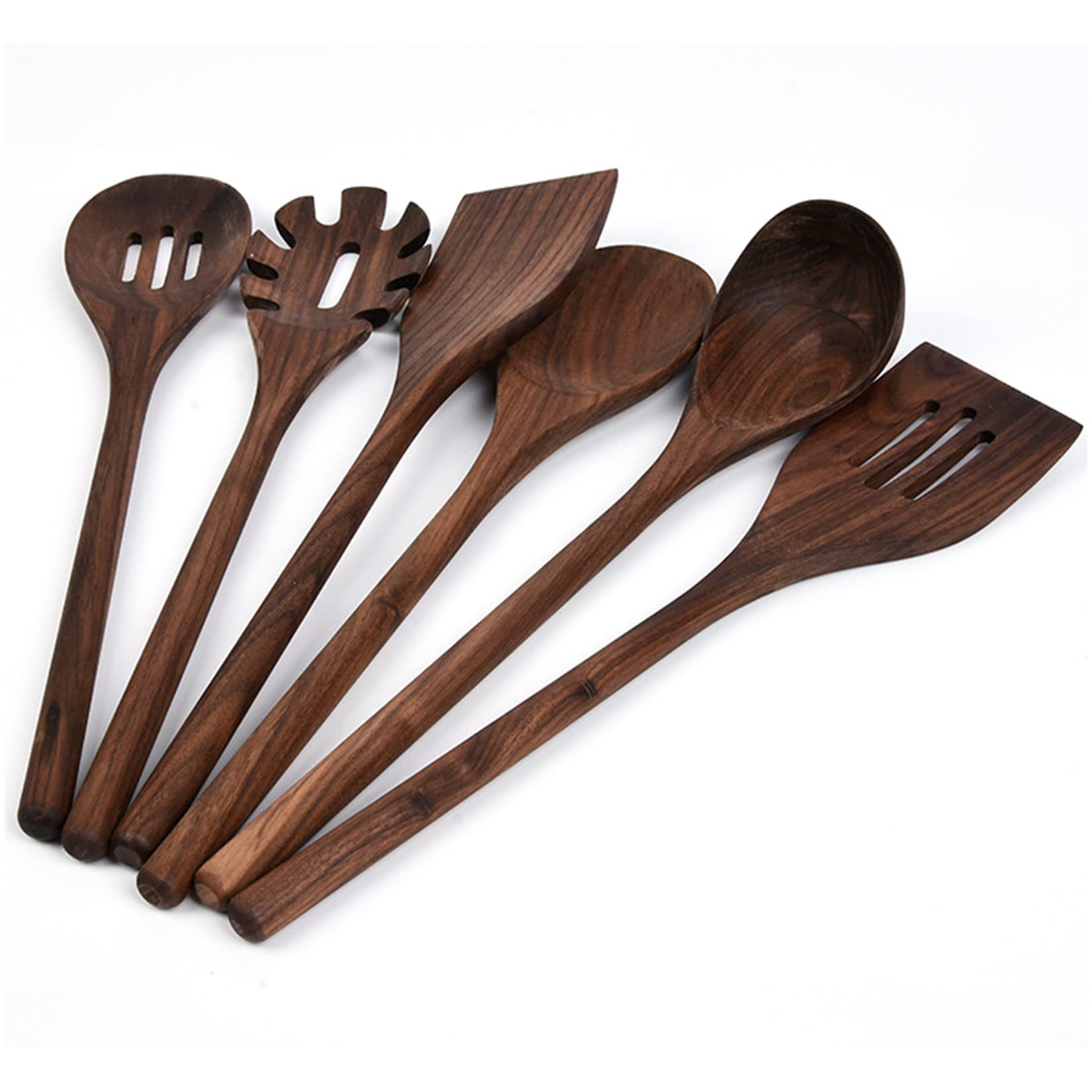 6 PCS Black Walnut Kitchen Utensils Set for Cooking, Natural Wooden Cooking Utensils,Wood Slotted Spoon Spatula Turner Set for N