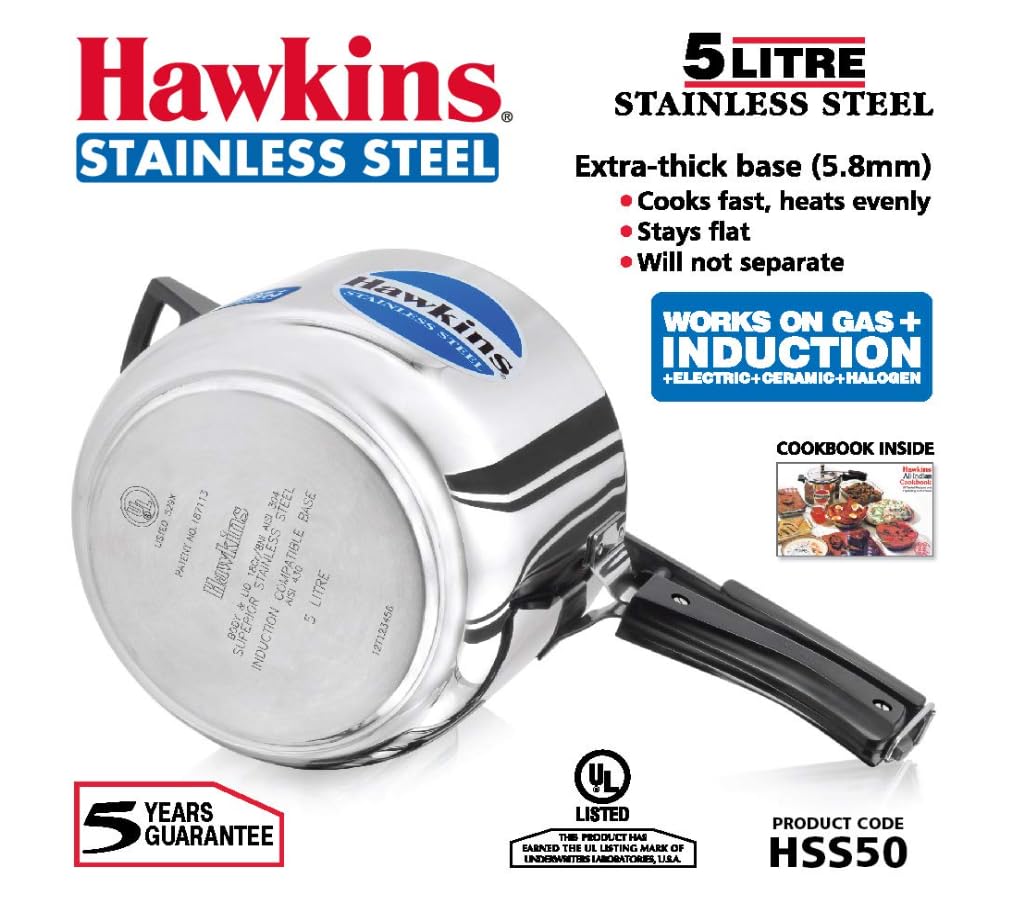 Hawkins Stainless Steel 5.0 Litre Pressure Cooker