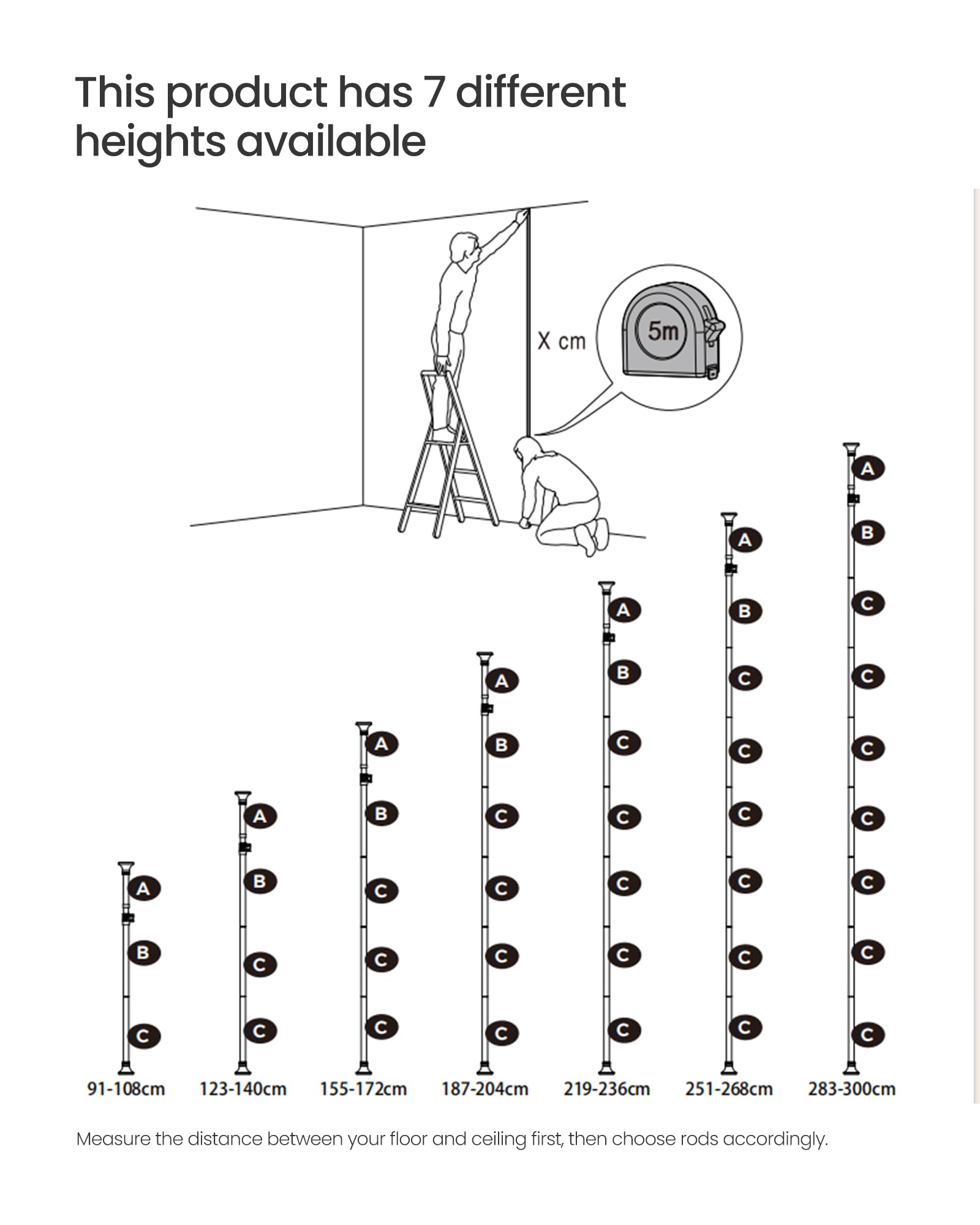 SONGMICS 4-Tier Corner Shower Caddy, Adjustable Tension Pole, Rust-Resistant, Ink Black, 35.8"-118.1" Height