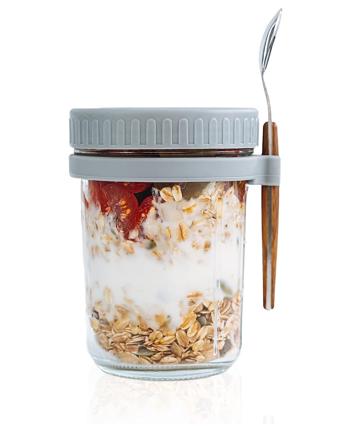 Lexso Oats Jar With Spoon 300Ml Lid Vegetable And Fruit Salad Storage Container With Measurement Marks Mason Jar With Airtight S