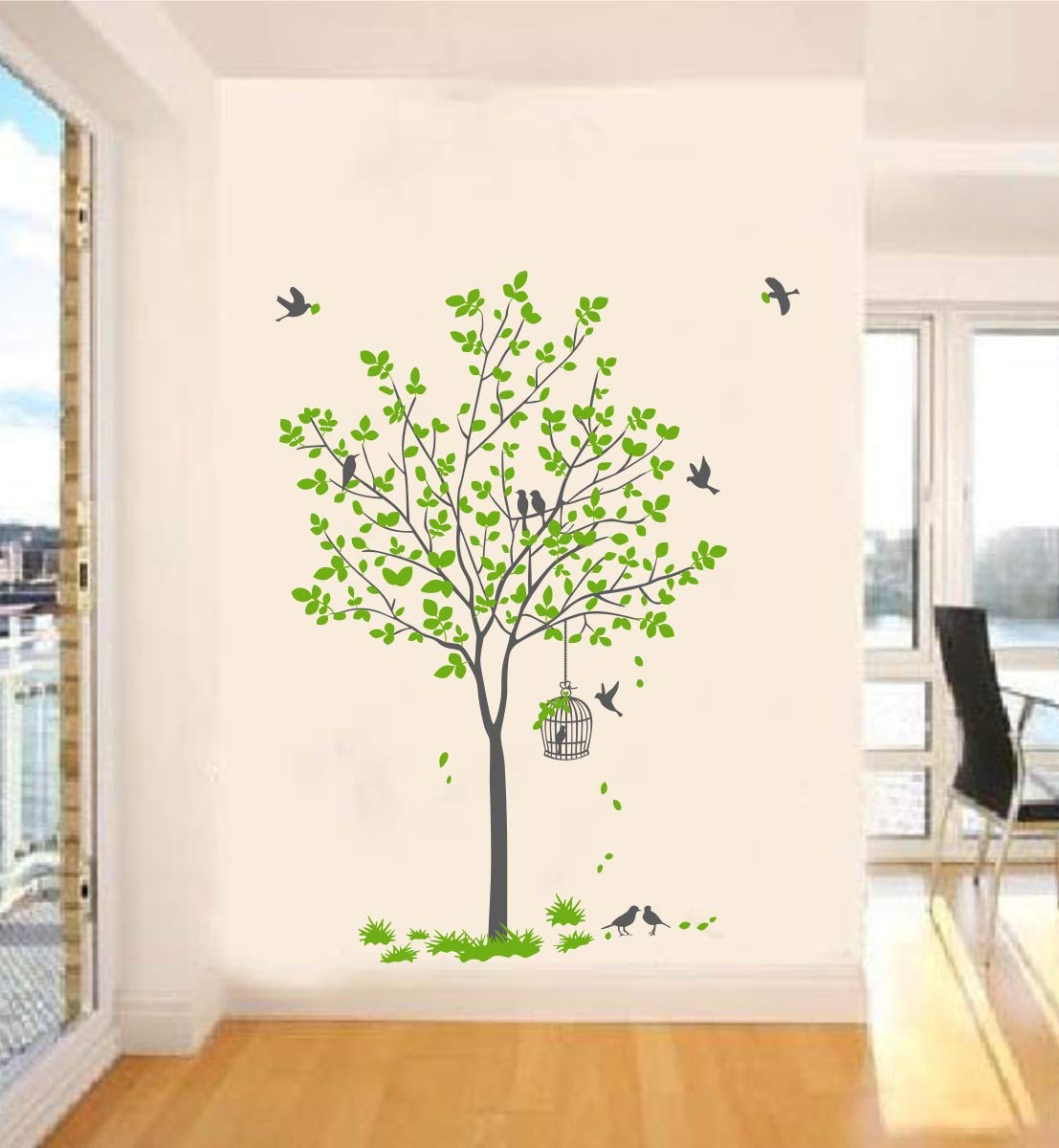 Decal O Decal Wall Decals ' Green Tree With Birds And Nest ' Wall Stickers (Pvc Vinyl,Multicolour)