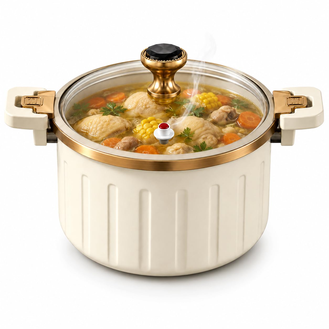 Vniltyc 7.4Qt MicroPressure Cooker, Glass Lid, Dual Locks, White