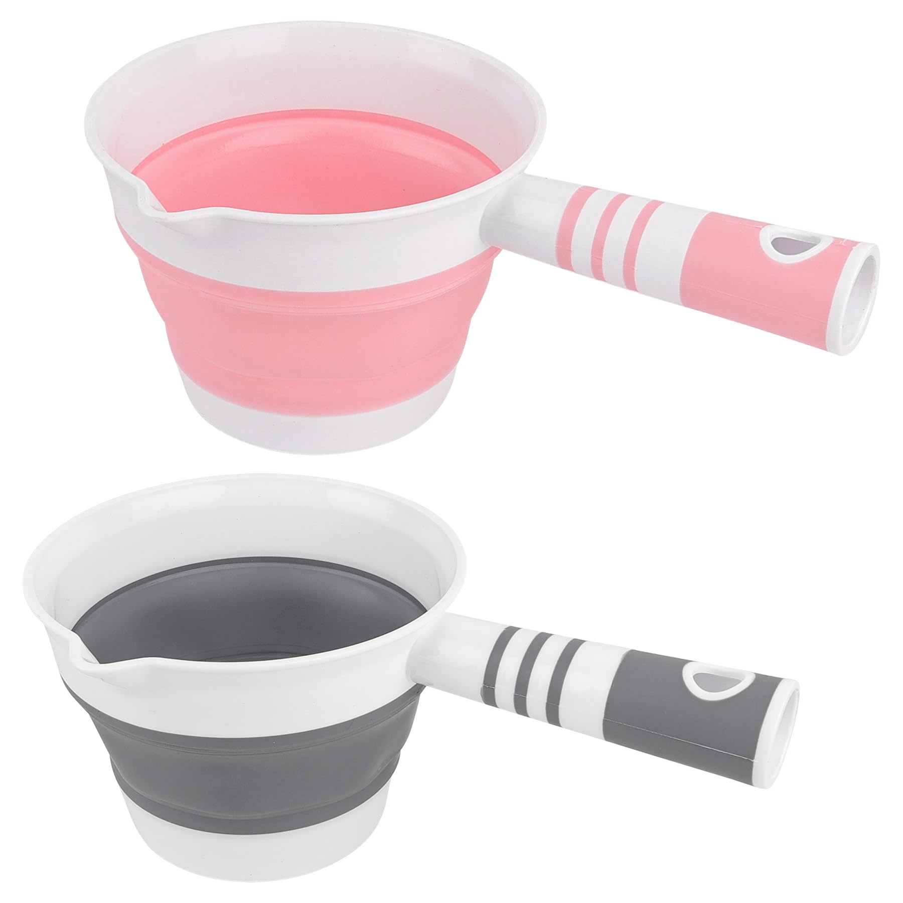 Framendino, 2 Pack Folding Water Ladles Collapsible Scoop Cup Kitchen Ladle for Bathroom (Black & Pink)