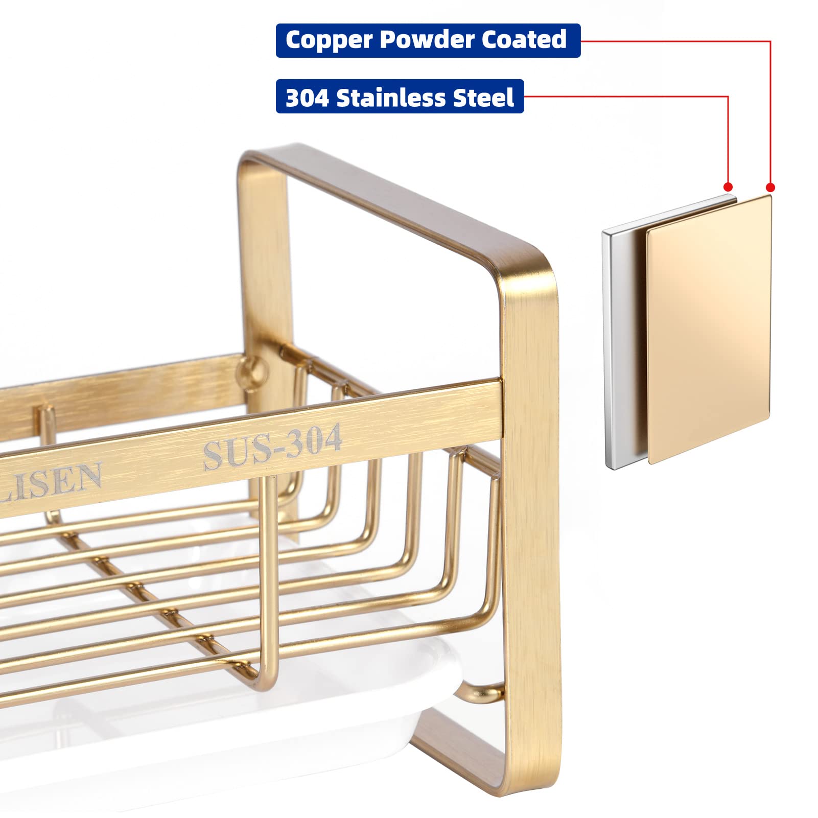 Hulisen Kitchen Sink Sponge Holder, 304 Stainless Steel Kitchen Soap Dispenser Organizer, Countertop Drainer With Removable Tray