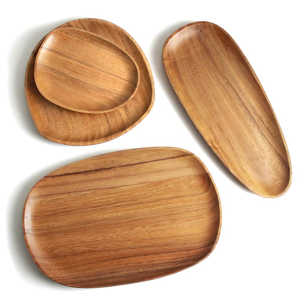 Aoosy Wood Serving Tray, Wooden Serving Platters Set For Serving Food, Fruit, Vegetable, Meat Breakfast Lunch Dinner In Bed Deco