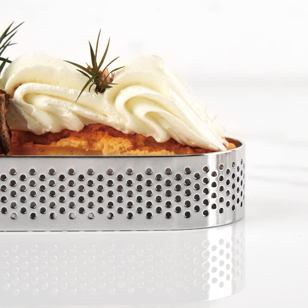 Guowall Stainless Steel Cake Ring, Metal Pastry Mold For French Dessert, Small Fruit Tarte Crust, Circle Tartlet, Perforated Ova