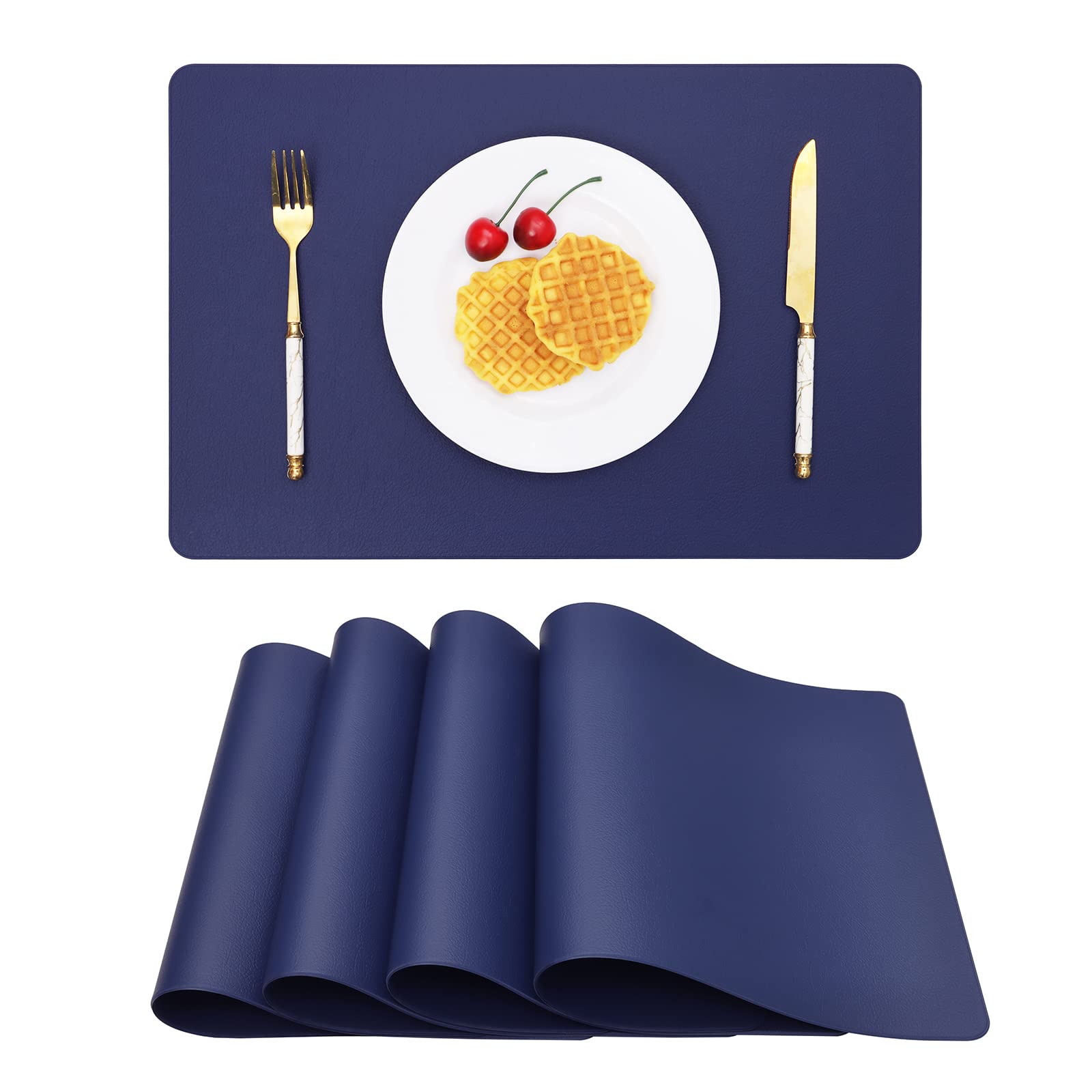Vinjiasin Placemats Set Of 4 Navy Blue Leather Place Mats For Indoor Outdoor Kitchen Dining Table Mats Waterproof Wipeable Heat