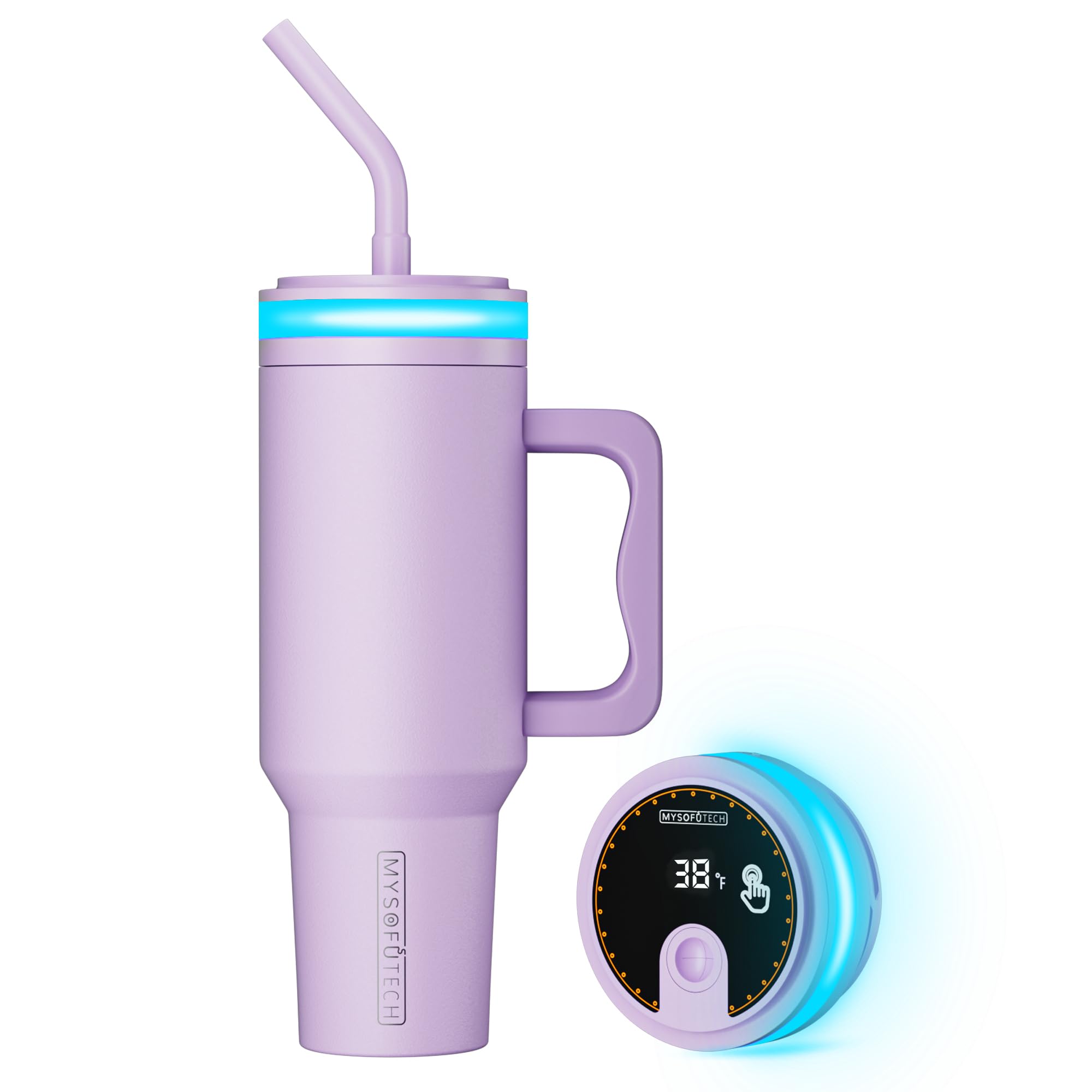 MySofuTech Smart Water Bottle with LED Hydration Reminder,Temperature Display And Alarm,RGB LED Lights Around the Lid,40oz,Insul