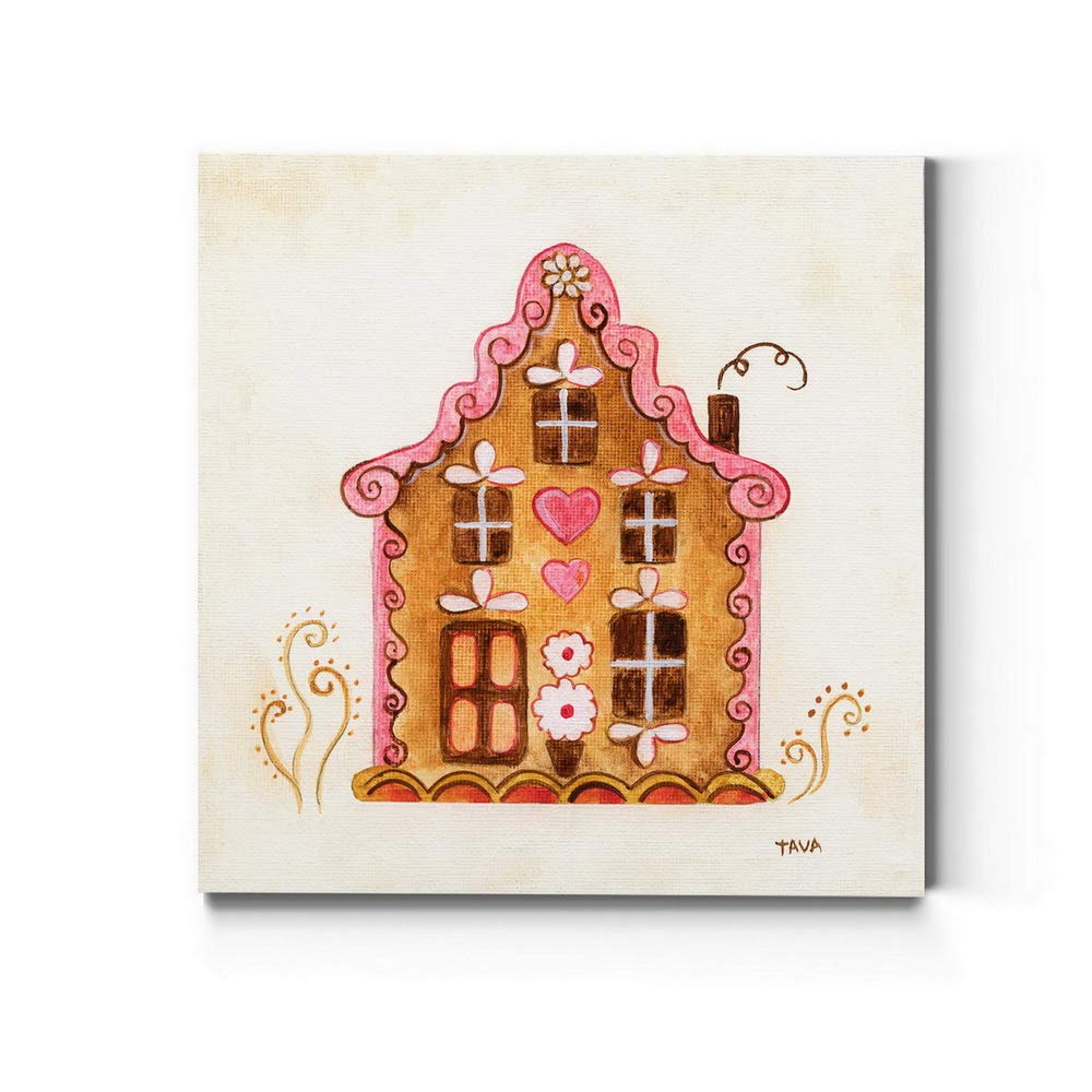 Renditions Gallery Pink Gingerbread House (1) Wall Art, Lovely Christmas & Winter, Holiday Kitchen Artwork, Premium Gallery Wrap