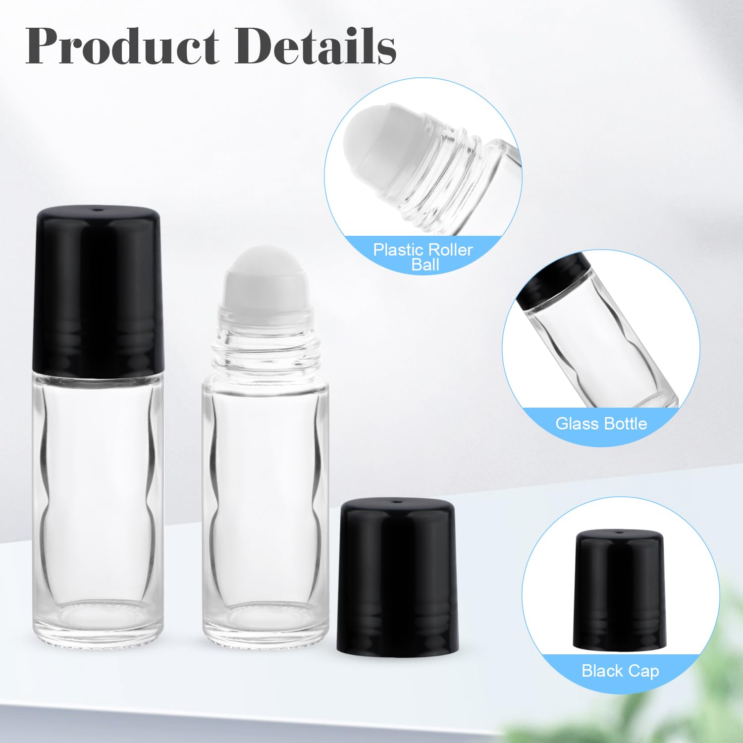 Mirrline 12 Pcs 30Ml/1Oz Roll On Bottles Empty Essential Oil Roller Bottle Clear Glass Bottle With Plastic Roller Ball & Black L