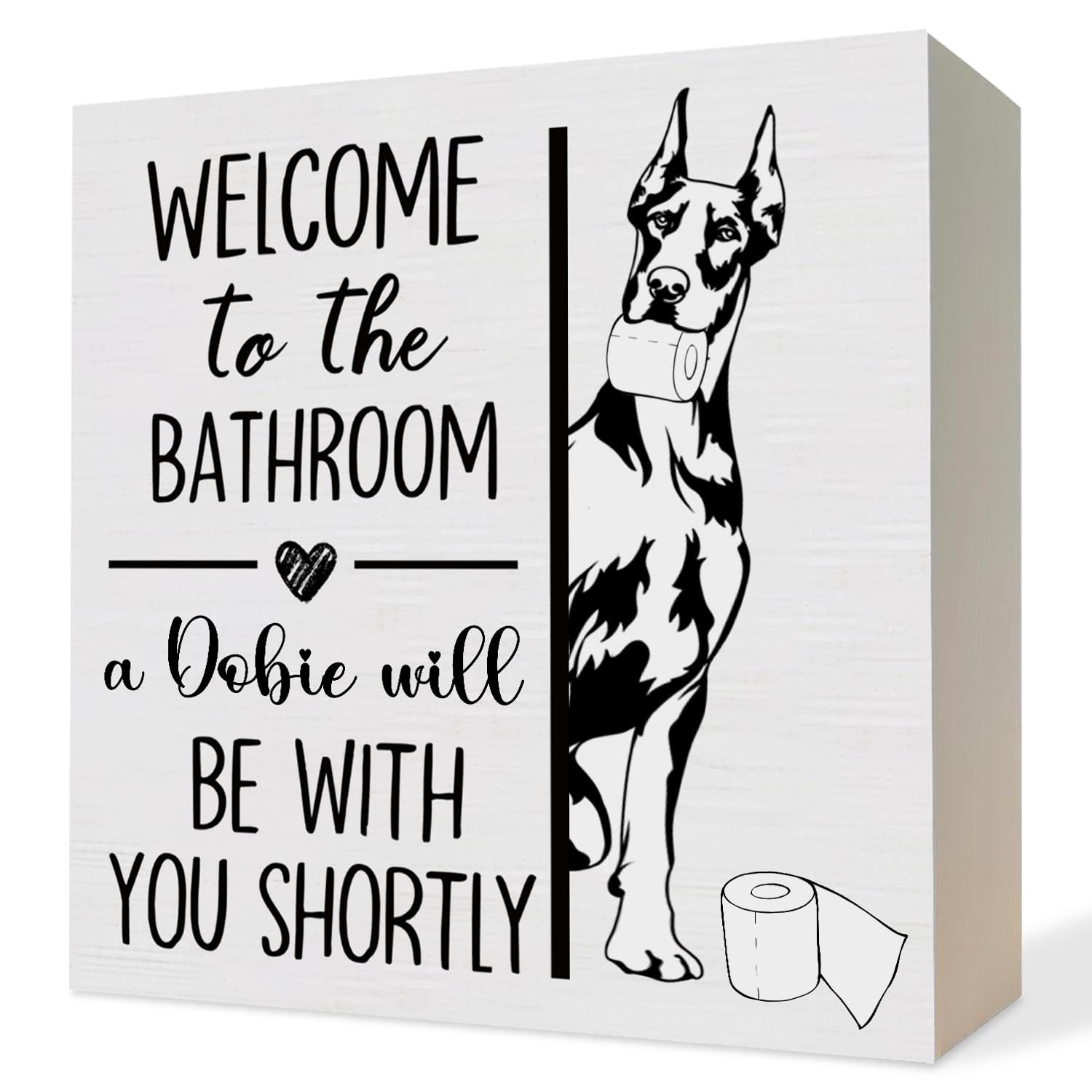 ATBWGT Doberman Pinscher Bathroom Wooden Box Sign, Dobie Dog Bathroom Decor, Doberman Dog Lover gifts Wood Block Plaque Signs fo