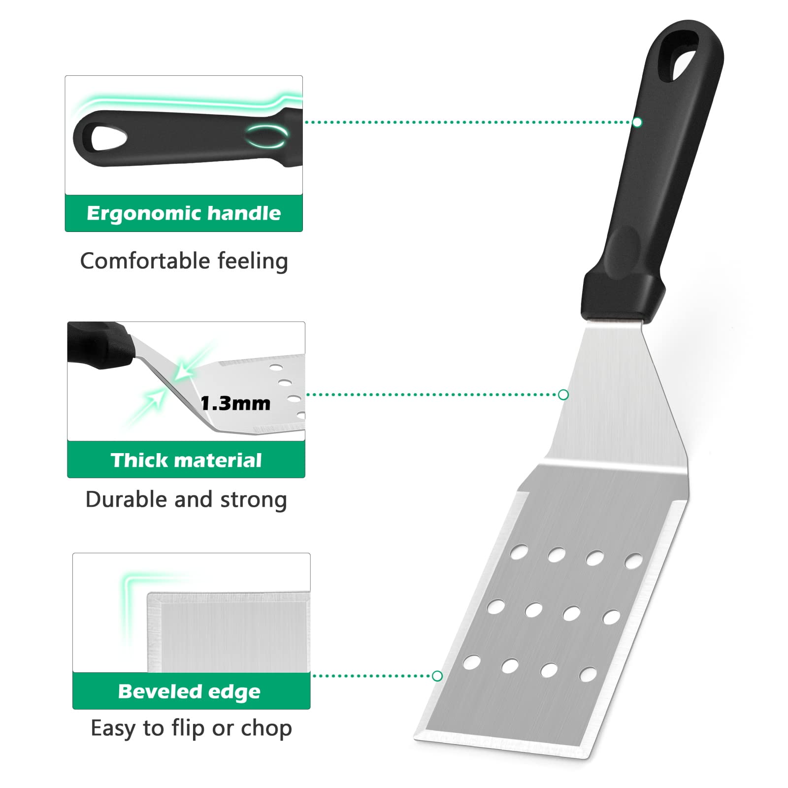 Metal Spatula Set Of 2, Hasteel 11.8 X 2.8In Stainless Steel Perforated Spatula & Solid Turner Flipper, Flat Top Griddle Teppany