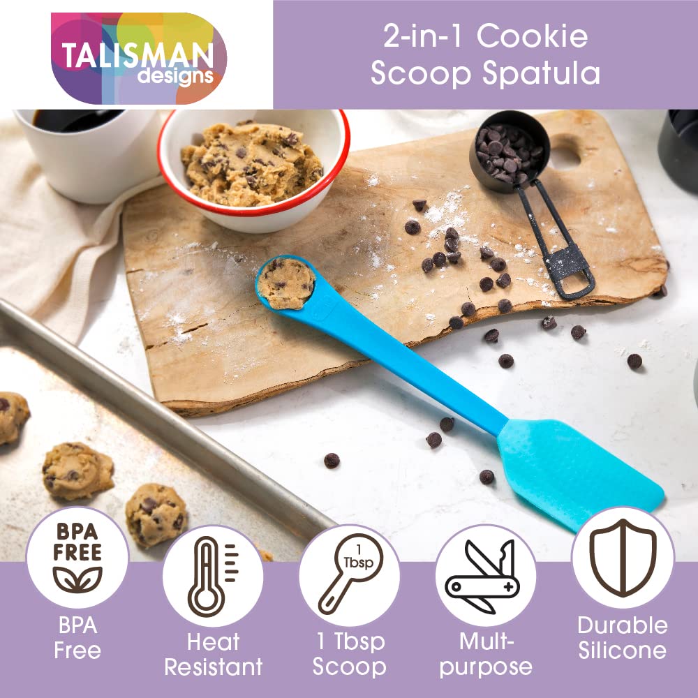 Talisman Designs 2-In-1 Cookie Scoop Spatula | Up To 500-Degree Heat Resistance | Silicone Cookie Spatula | Kitchen Spatula | Co