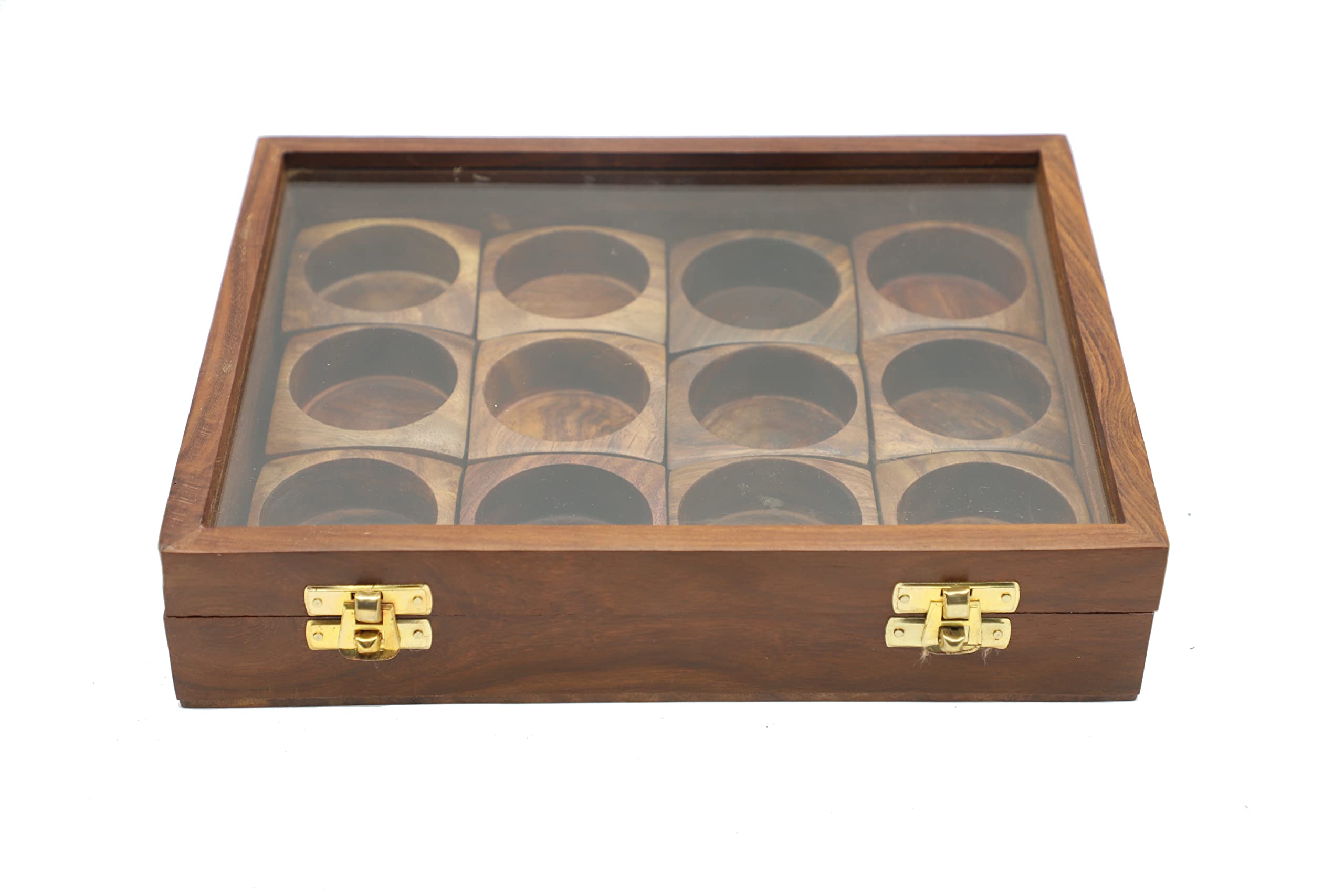 Anjali Arts Wooden Masala Dabba Containers Jars Cum Kitchen Spice Box | 9 Containers, Removable  Spice Rack Holders Wooden Masa