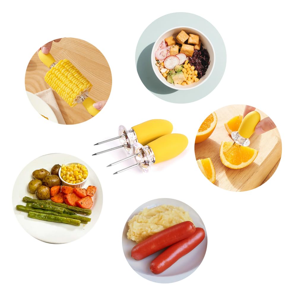 16Pcs/8 Pairs Yellow Corn Holders,Peouwnes Stainless Steel Corn Cob Holders Corn On The Cob Skewers, Corn On The Grill, Interloc