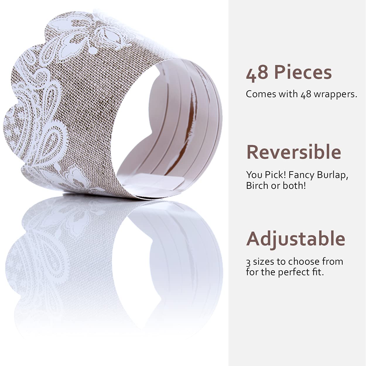 Burlap And Lace Cupcake Wrappers, 48 Count - Rustic Birch And Wood Grain Design, Burlap Cupcake Wrappers For Weddings And Partie