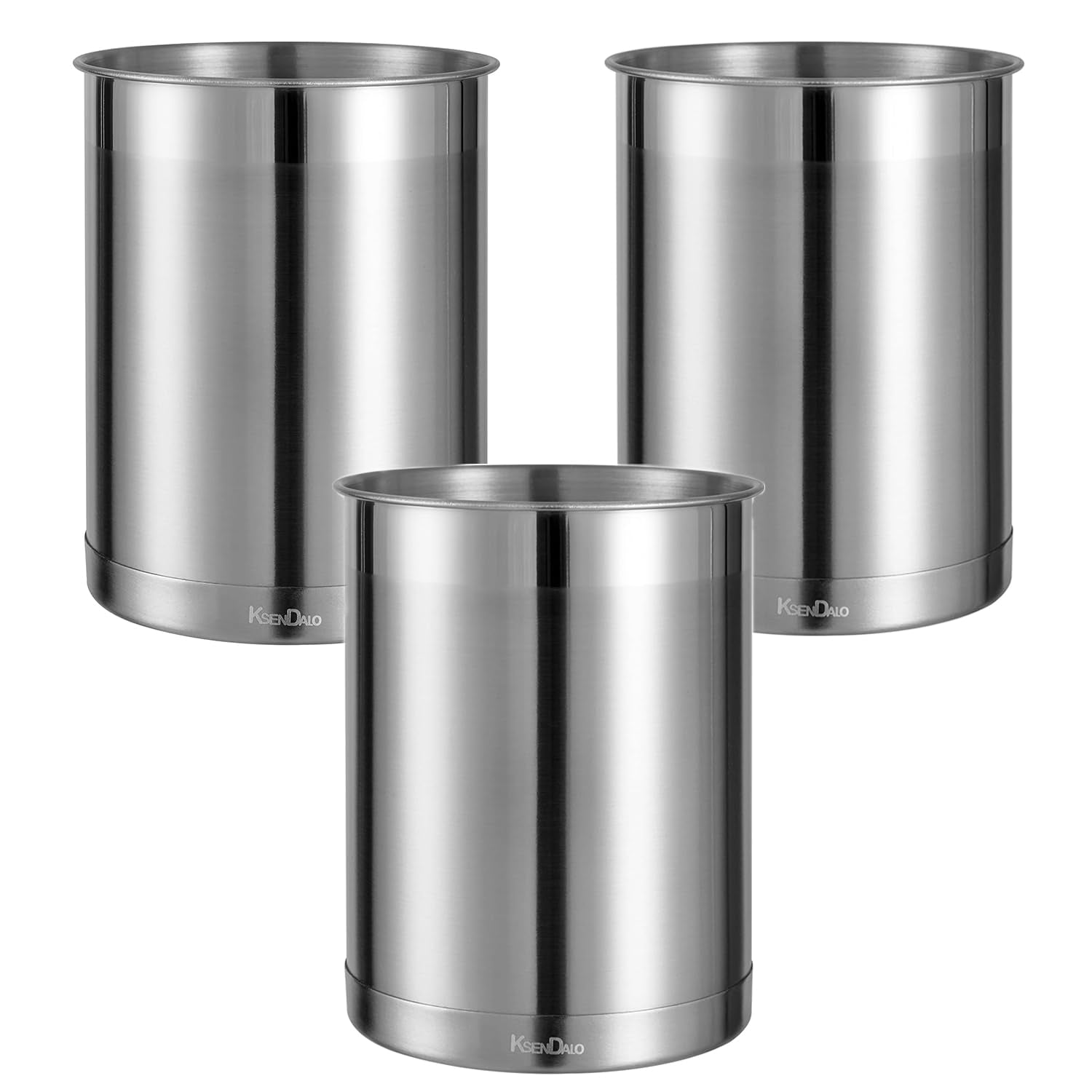 KSENDALO 3 Pack Utensil Holder Stainless Steel 6.3inch Deep,Silver