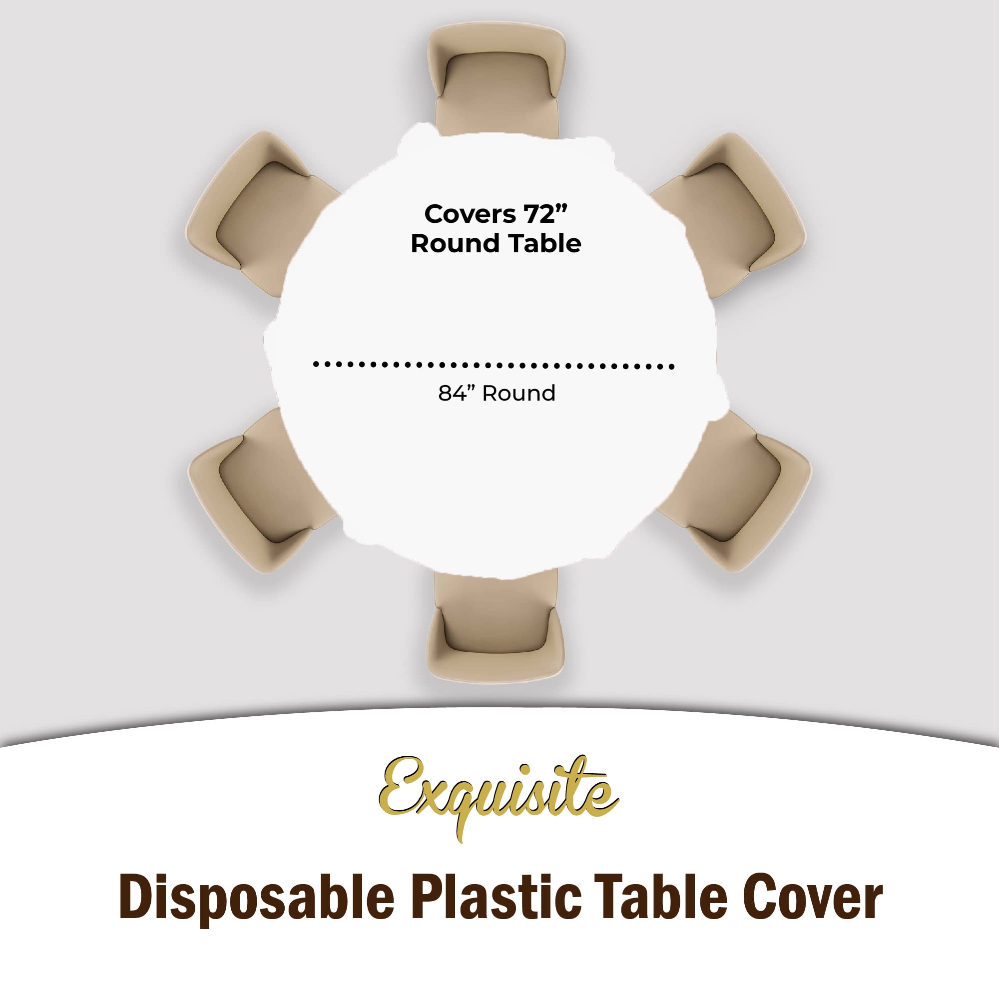 Exquisite 6-Pack Premium Plastic Tablecloth 84In. Round Plastic Table Cover - White