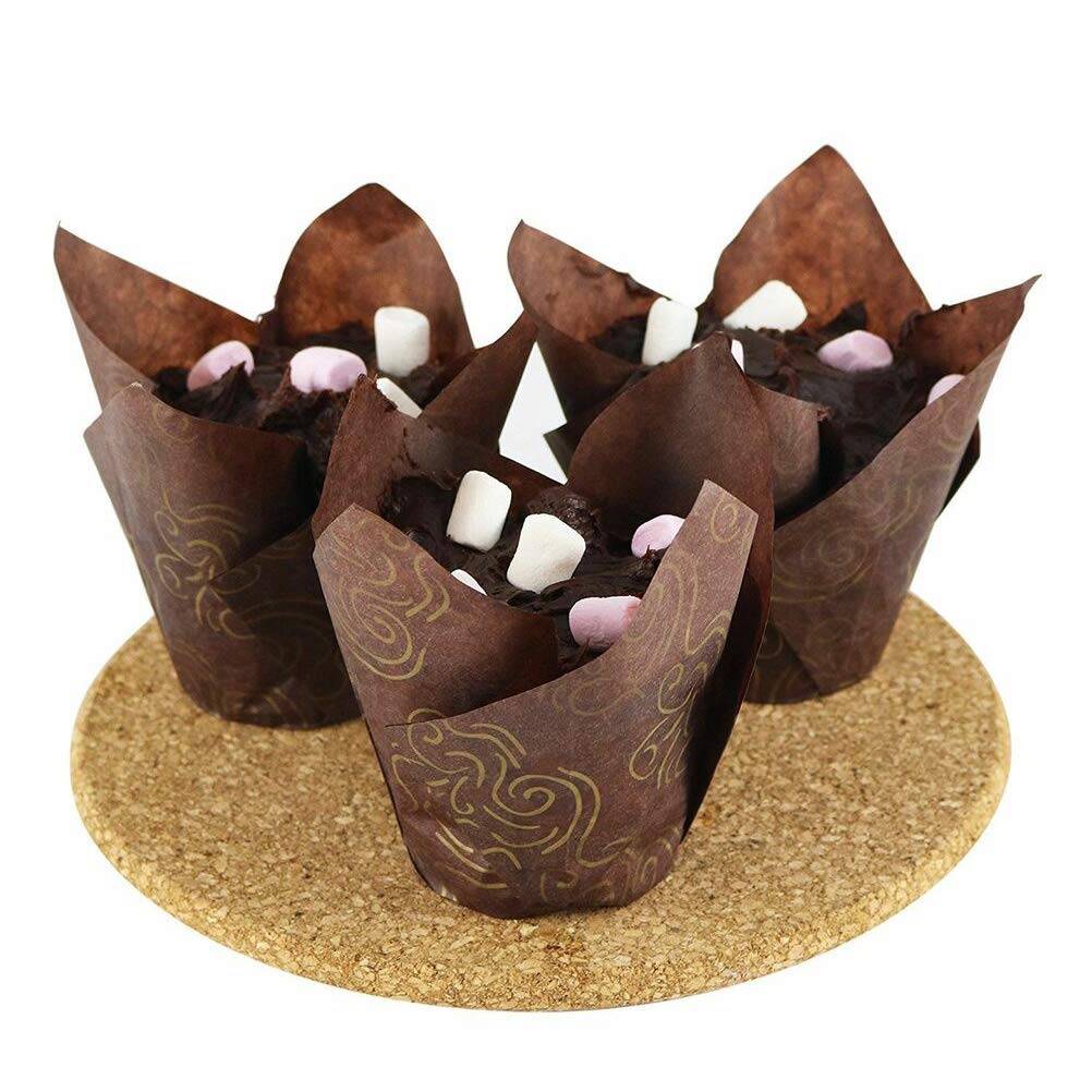 200Pcs Brown Tulip Cupcake Liners Golden Printed Natural Muffin Liners Baking Cups For Birthday,Wedding,Party Brown With Gold