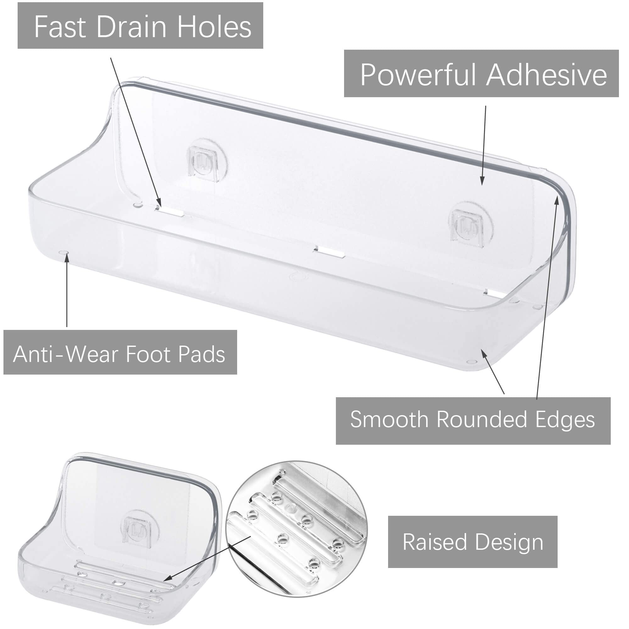 Tzamli Shower Caddy With Soap Dish, Adhesive Shower Organizer Plastic Shower Shelf Wall Mounted Shower Rack For Bathroom Storage