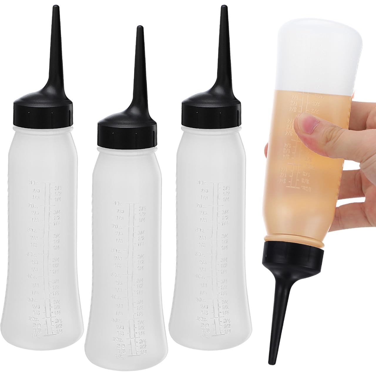 Homoyoyo Hair Dye Applicator Bottles 3 Pcs, 240 Ml Angled Tip for Salon Use