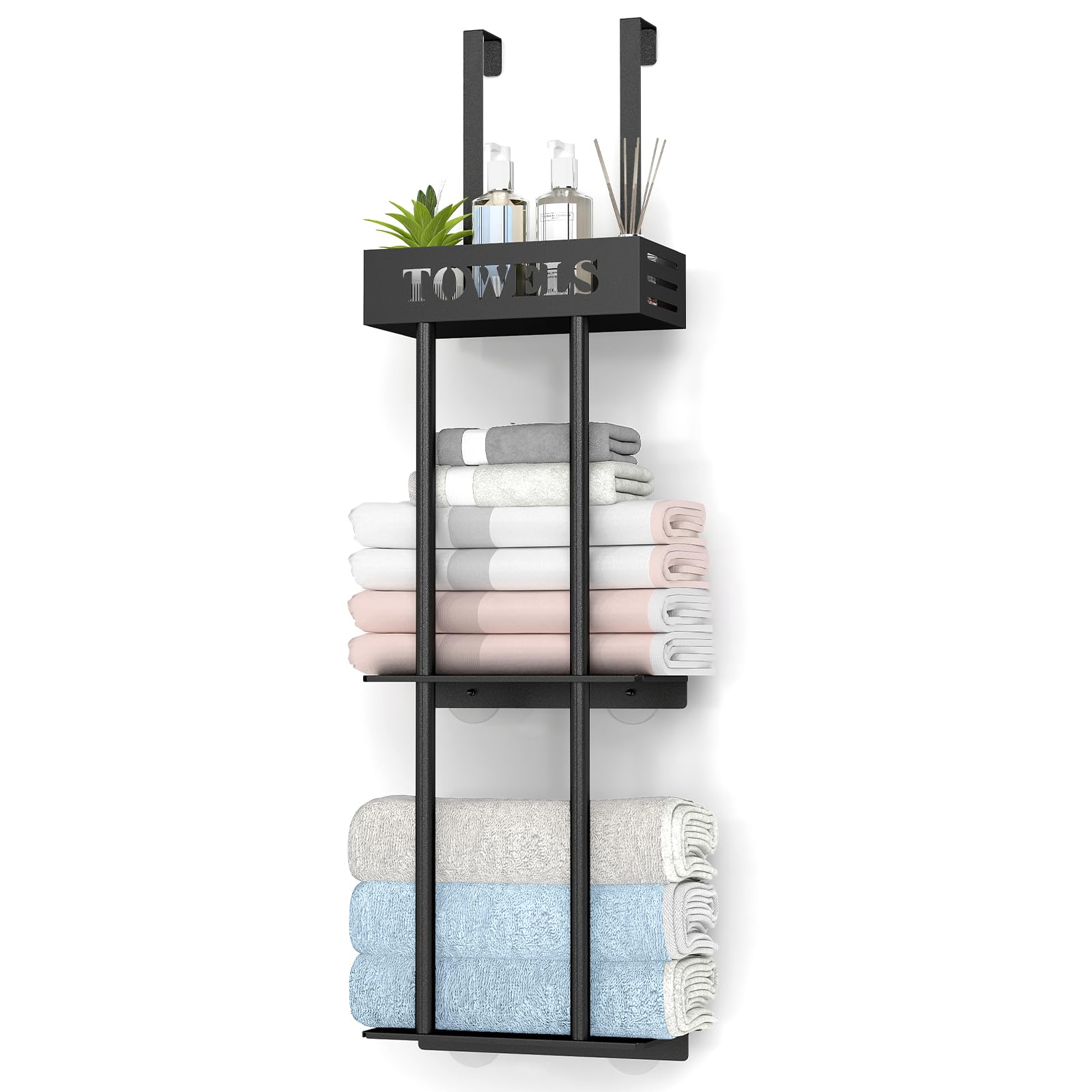 Over The Door Towel Rack, 3 Tier Hanging Towel Rack for Bathroom Stainless Steel, Over Door & Wall Mounted Towel Holder with She