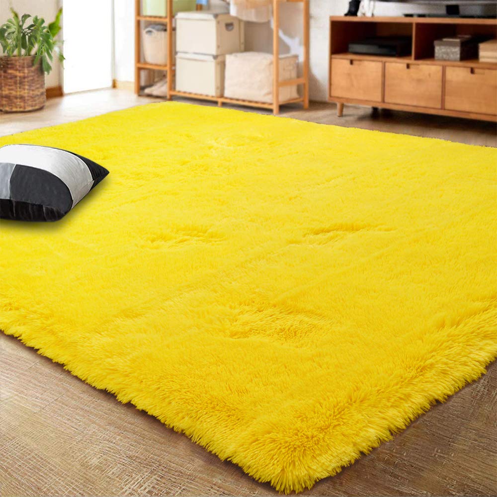 LOCHAS Ultra Soft Indoor Modern Area Rugs Fluffy Living Room Carpets for Children Bedroom Home Decor Nursery Rug 4x5.3 Feet, Yel