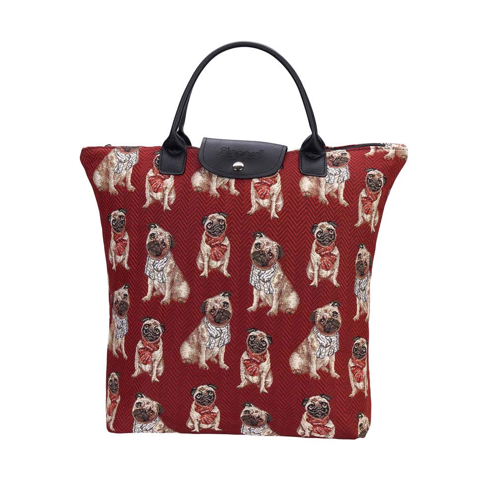 Signare Tapestry Foldable Tote Bag Reusable Shopping Bag Grocery Bag With Pug Dog (FDAW-PUG)