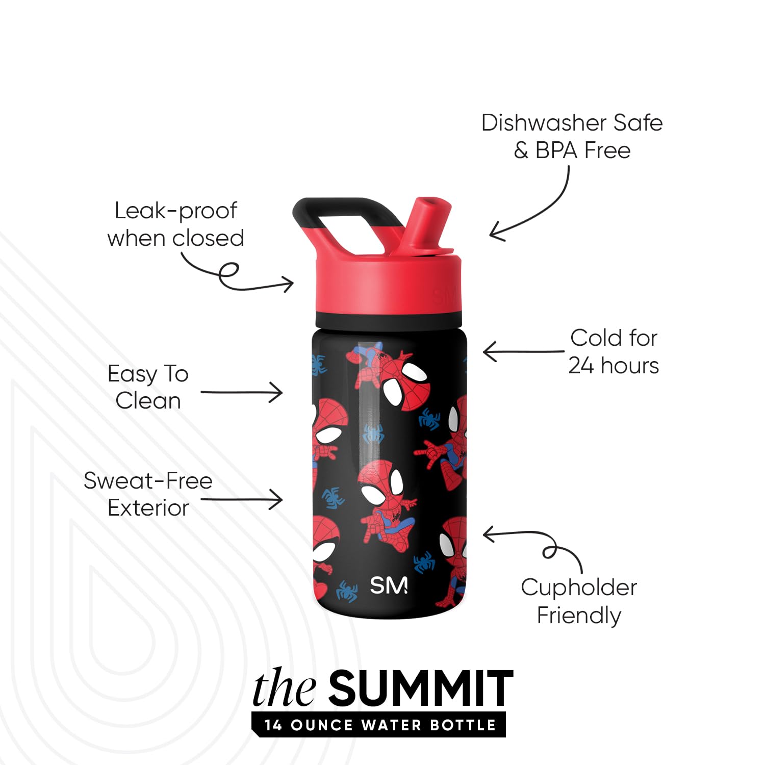 Simple Modern Kids Summit Water Bottle with Straw Lid | Marvel Spidey 14oz Stainless Steel Cup Insulated Tumbler for Boys, Schoo