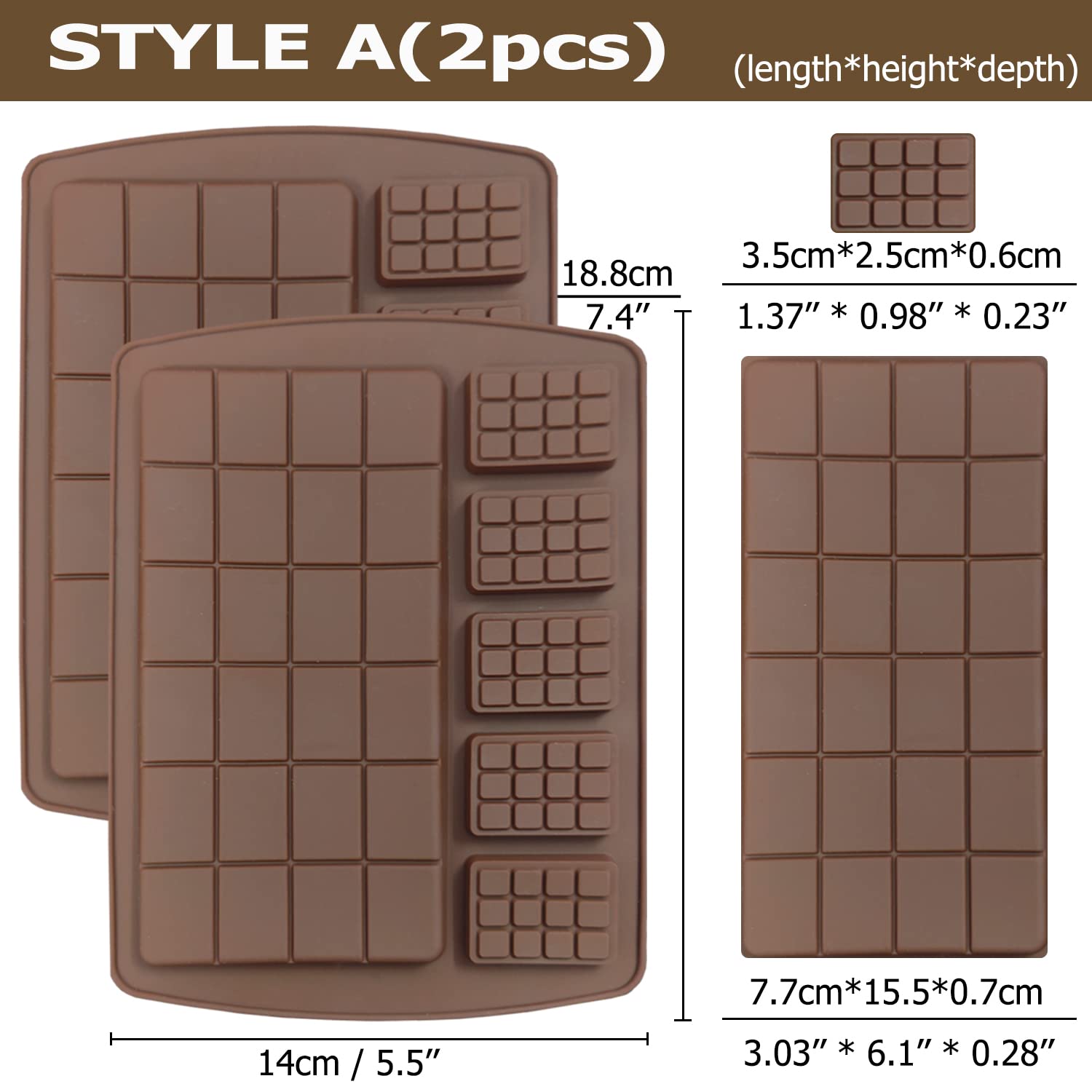 6 Pcs Break-Apart Chocolate Mold, Veinardyl Silicone Waffle Molds Protein And Energy Bar Molds For Fondant Candy Wax Melt