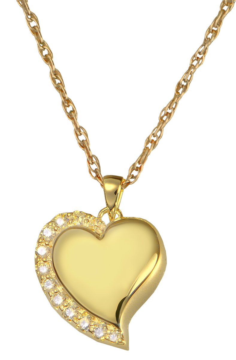 Cremation Memorial Jewelry: Gold Plated Shine Heart