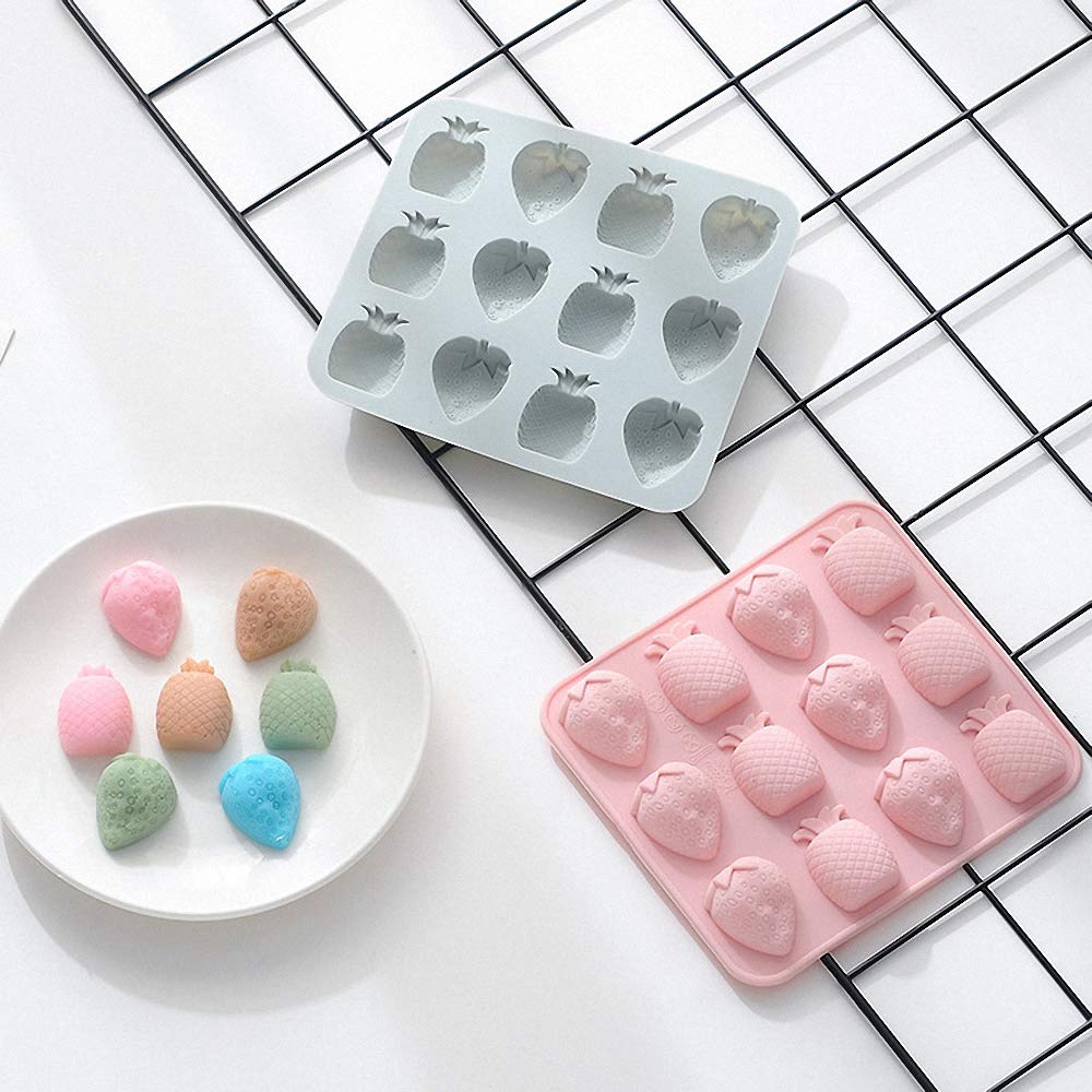 Fewo 2 Pack Strawberry Pineapple Silicone Molds For Chocolate Candy Gummy Gelatin Jello Jelly Baking Cake Soap Crayons Wax Melt