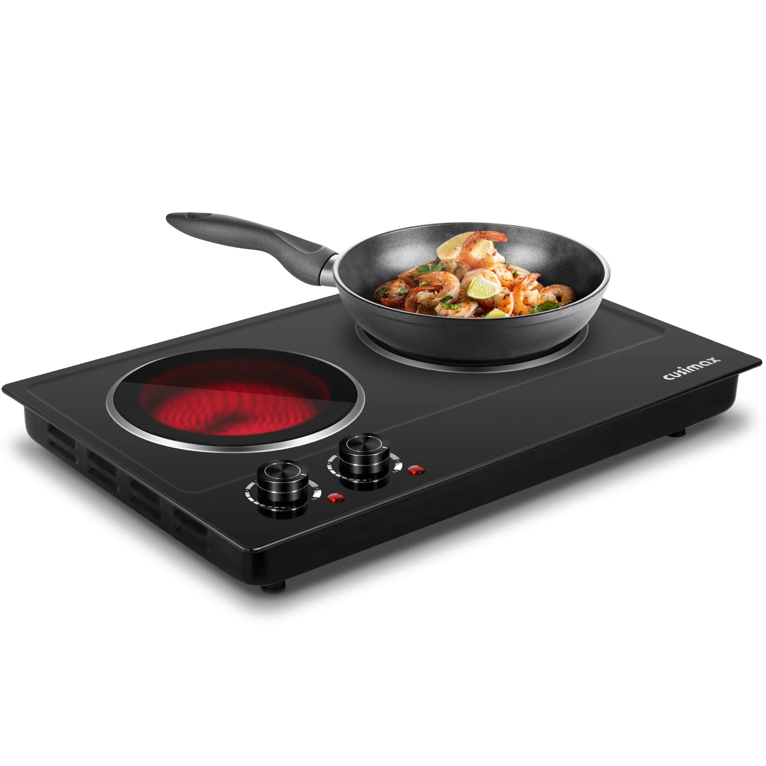 CUSIMAX Double Burner, 1800W Ceramic Electric Hot Plate for Cooking, Dual Control Infrared Cooktop, Portable Countertop Burner, 