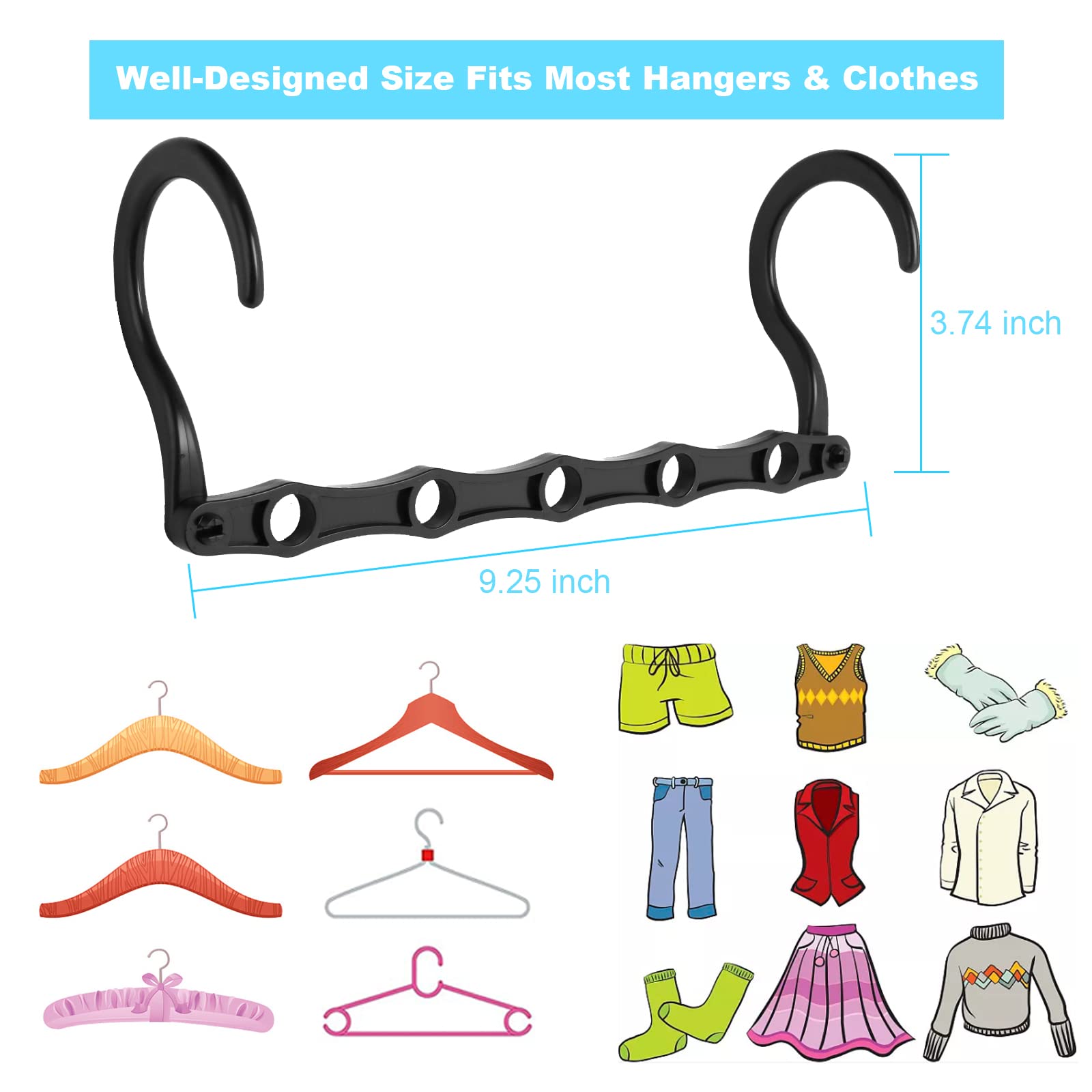 Space Saving Hangers  10PCS Magic Hangers  5 Holes Sturdy Plastic Clothes Closet Organizers and Storage  Space Saver Organization  College Dorm Room Essentials (Black)