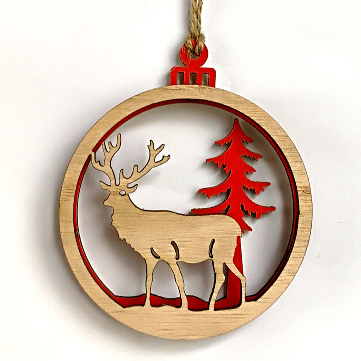 BESTOYARD 3pcs Wooden Christmas Tree Decoration Ornaments Hanging 3D Christmas Snowman Reindeer Shapes Cutout