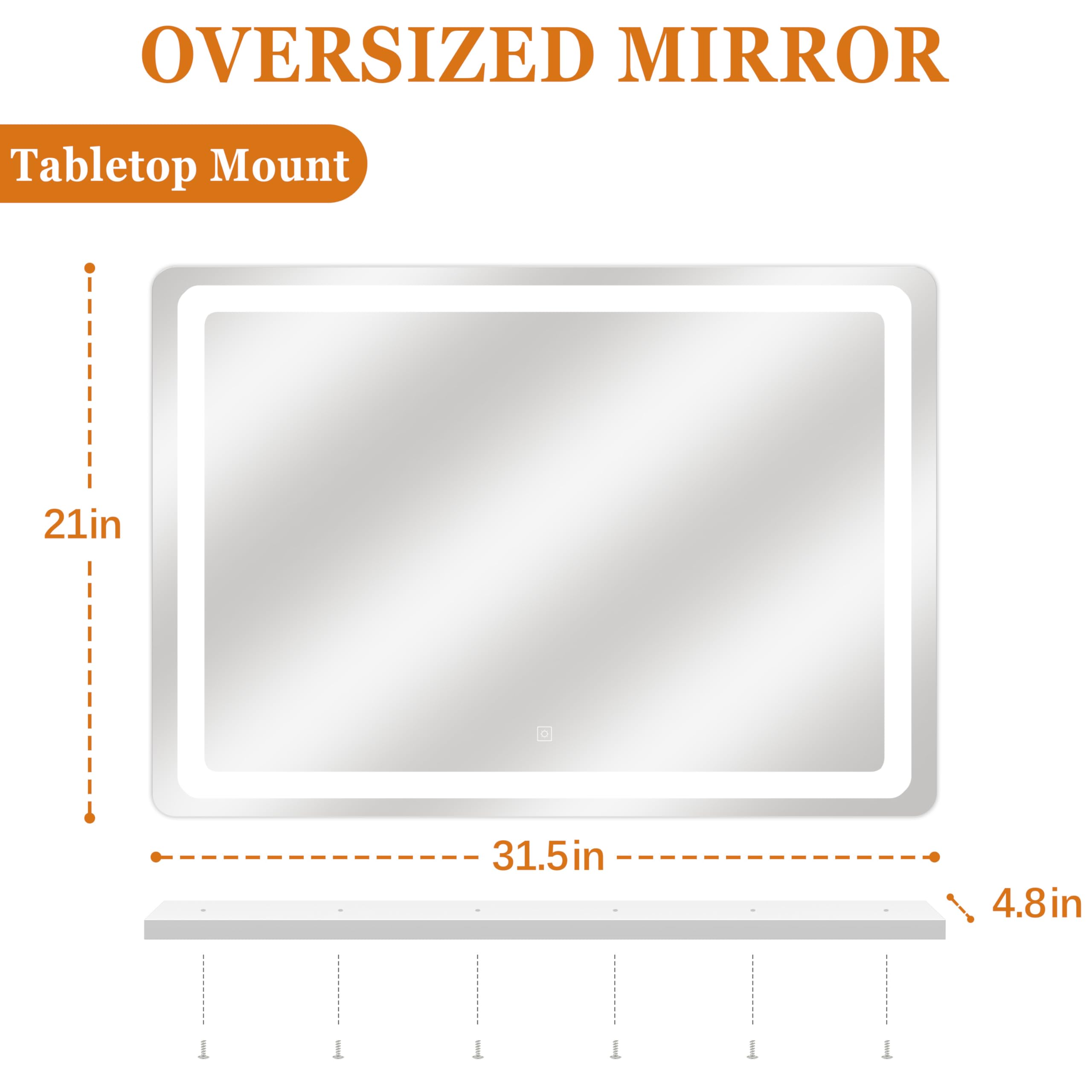 Hnv 31X21 Lighted Vanity Mirror With Lights - Large Makeup Mirror, 3-Color Dimmable Led, Touch Screen, Usb Charging Port, Tablet
